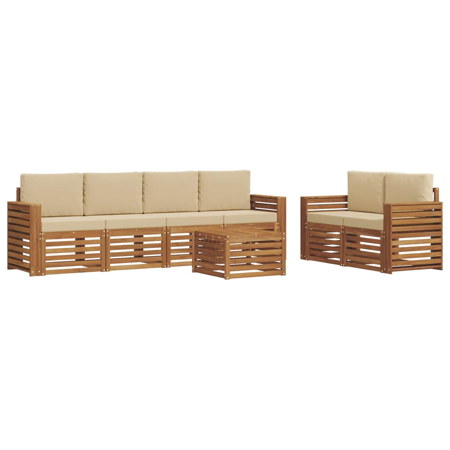 Outdoor-Sofagarnitur 7 pcs Natur und Beige Massivholz Akazie