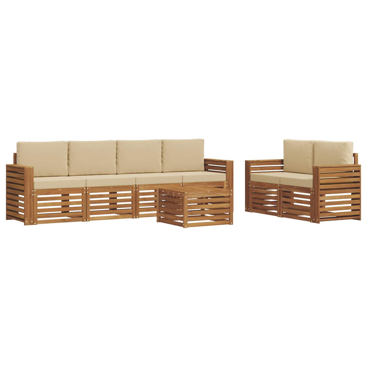Outdoor-Sofagarnitur 7 stk. Natur und Beige Massivholz Akazie