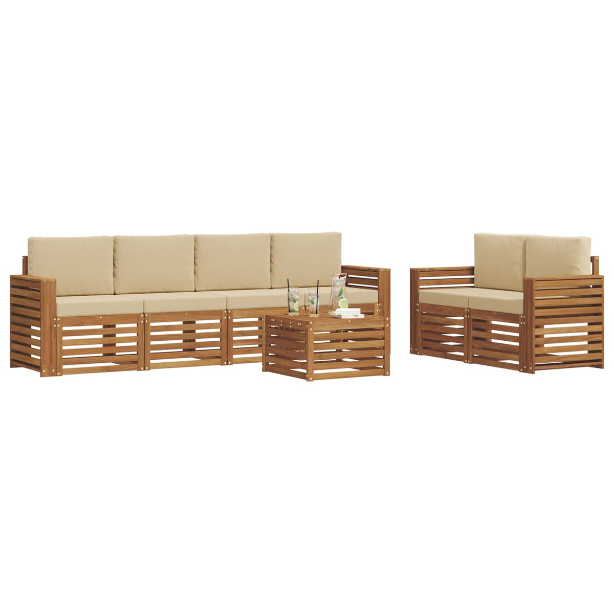 Outdoor-Sofagarnitur 7 stk. Natur und Beige Massivholz Akazie