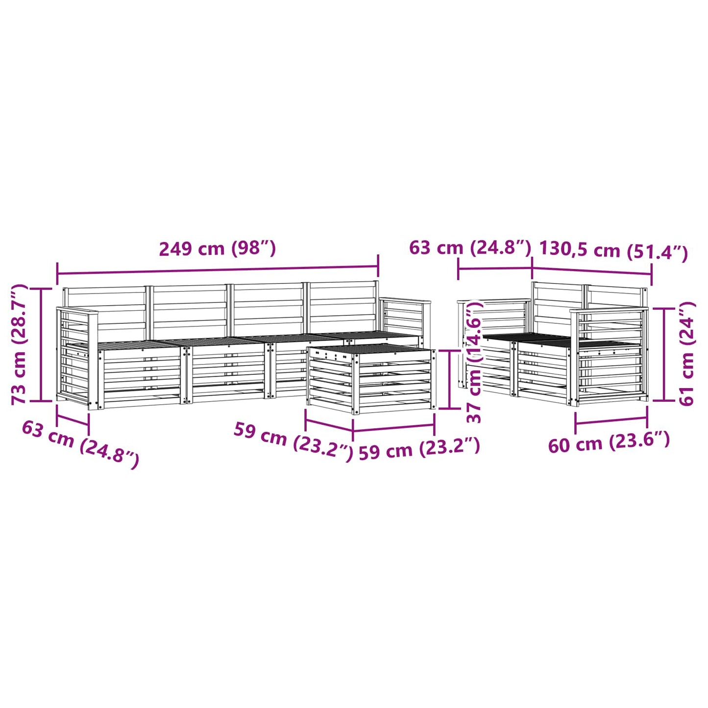Sofagarnituren 7 pcs Natur Massivholz Akazie