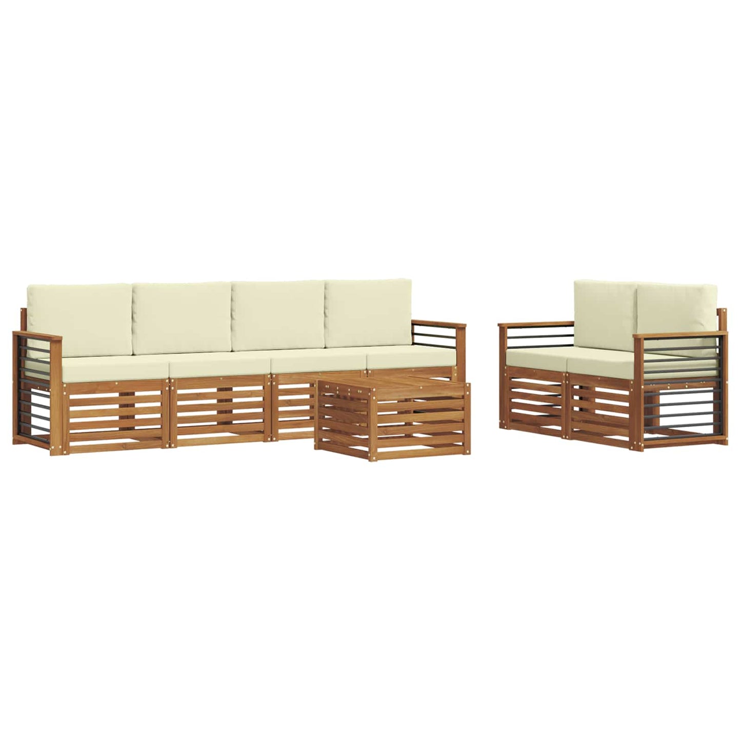 Outdoor-Sofagarnitur 7 stk. Natur und Creme Massivholz Akazie