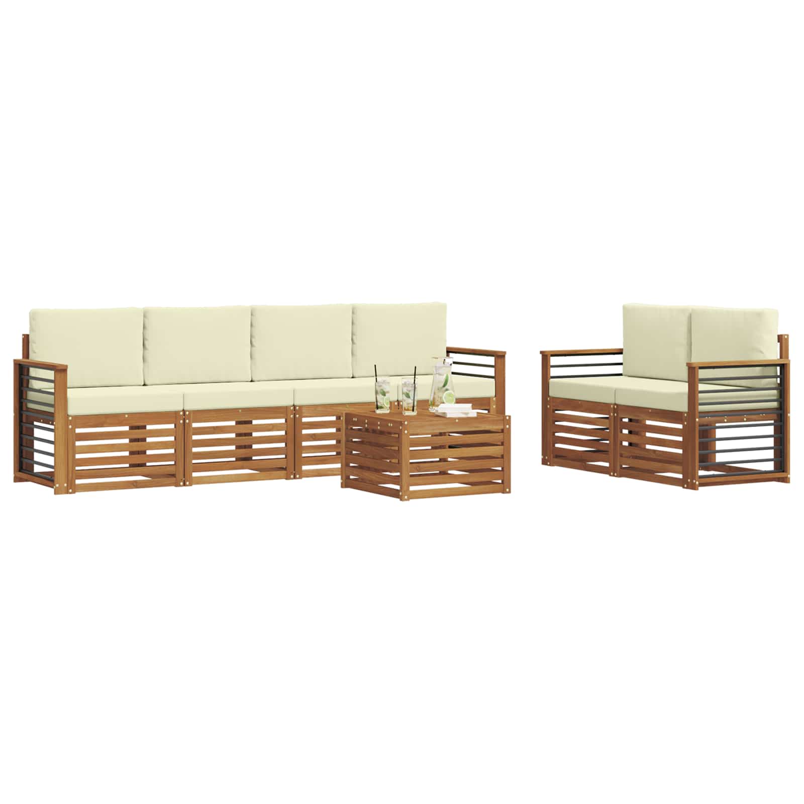 Outdoor-Sofagarnitur 7 stk. Natur und Creme Massivholz Akazie