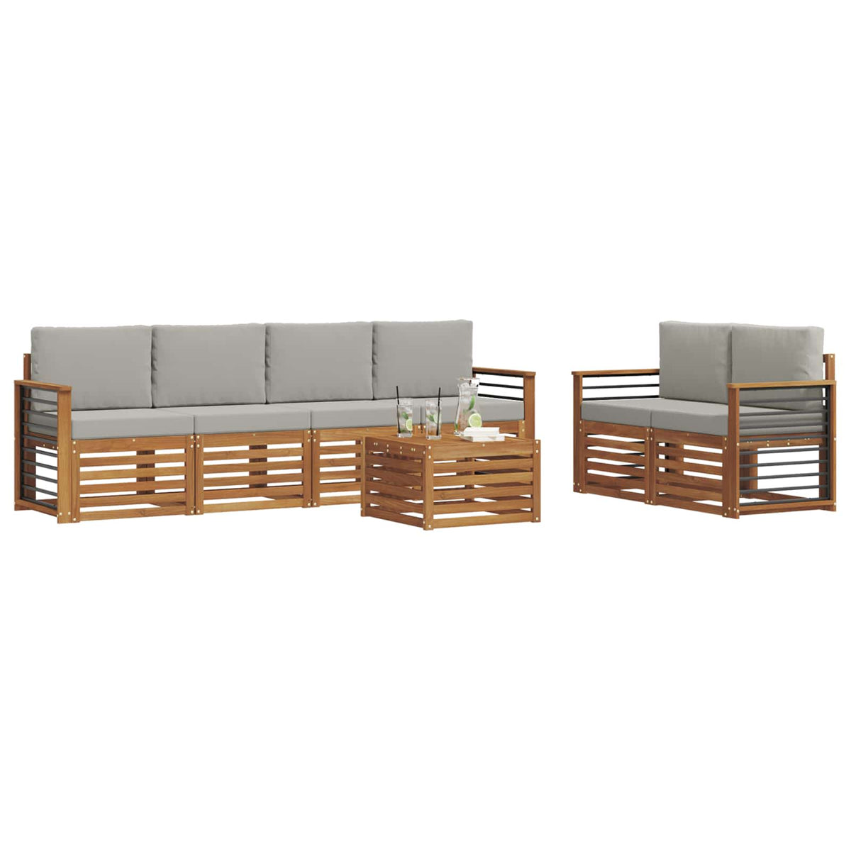 Outdoor-Sofagarnitur 7 stk. Natur und Hellgrau