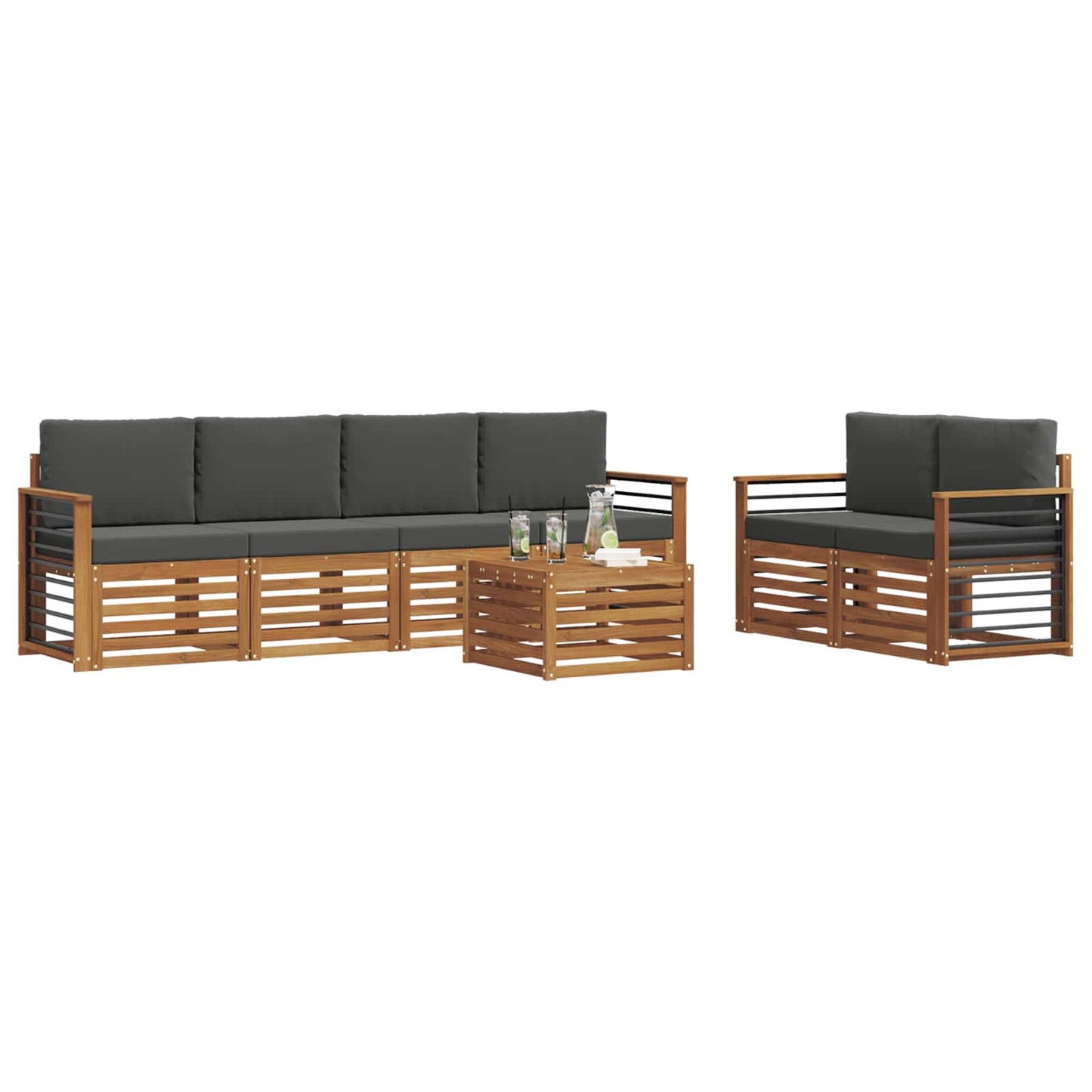 Outdoor-Sofagarnitur 7 stk. Natur und Anthrazit