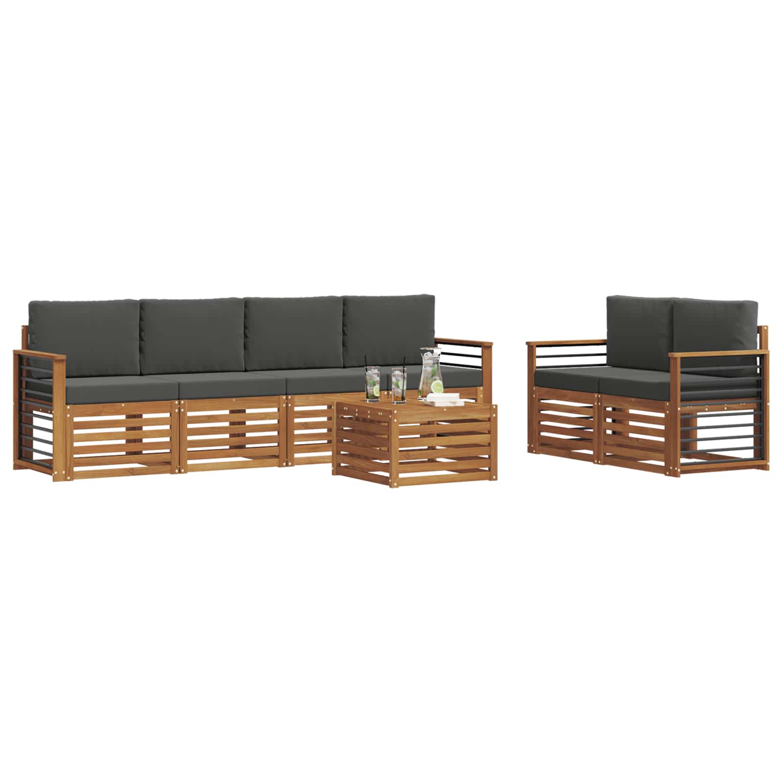 Outdoor-Sofagarnitur 7 stk. Natur und Anthrazit