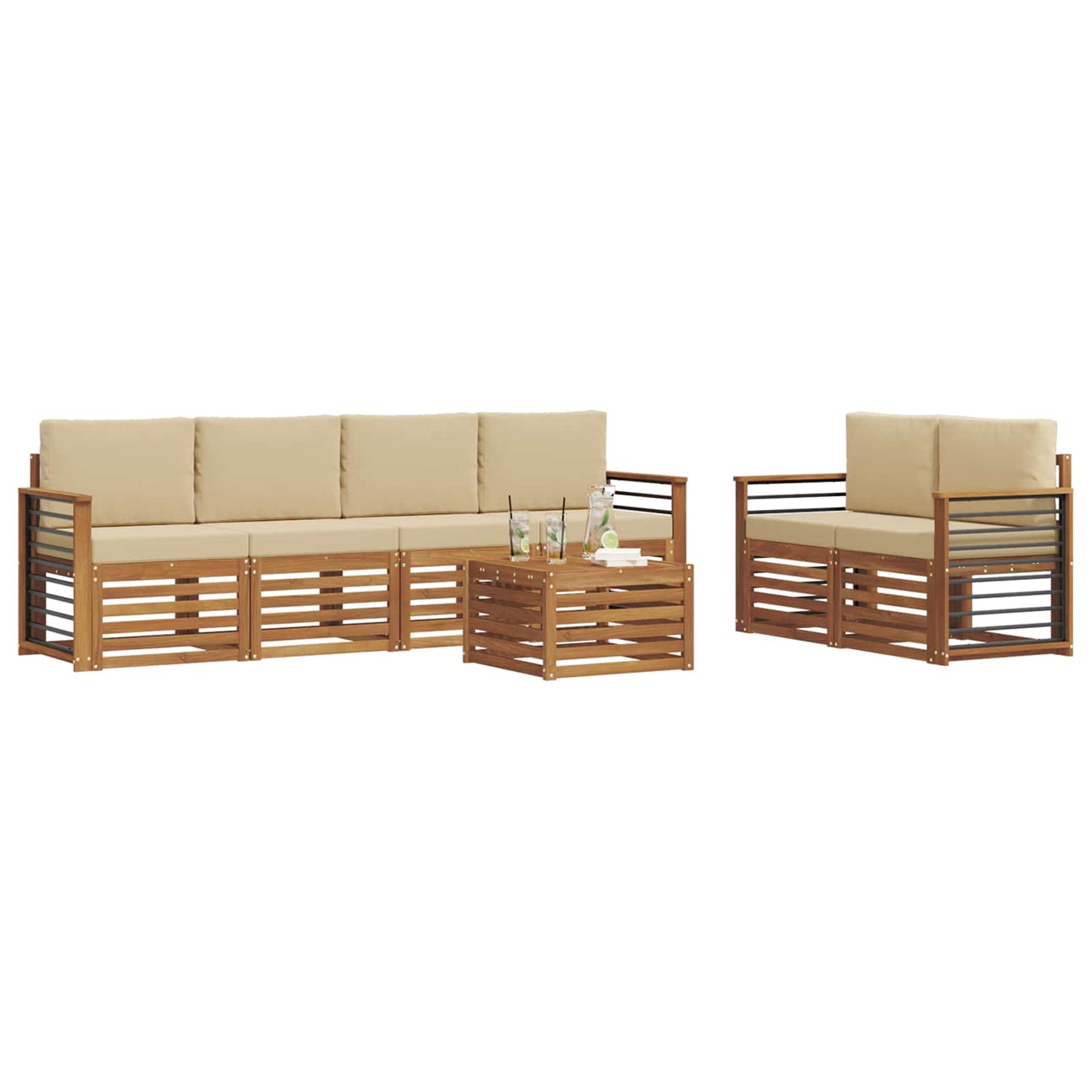 Outdoor-Sofagarnitur 7 pcs Natur und Beige Massivholz Akazie