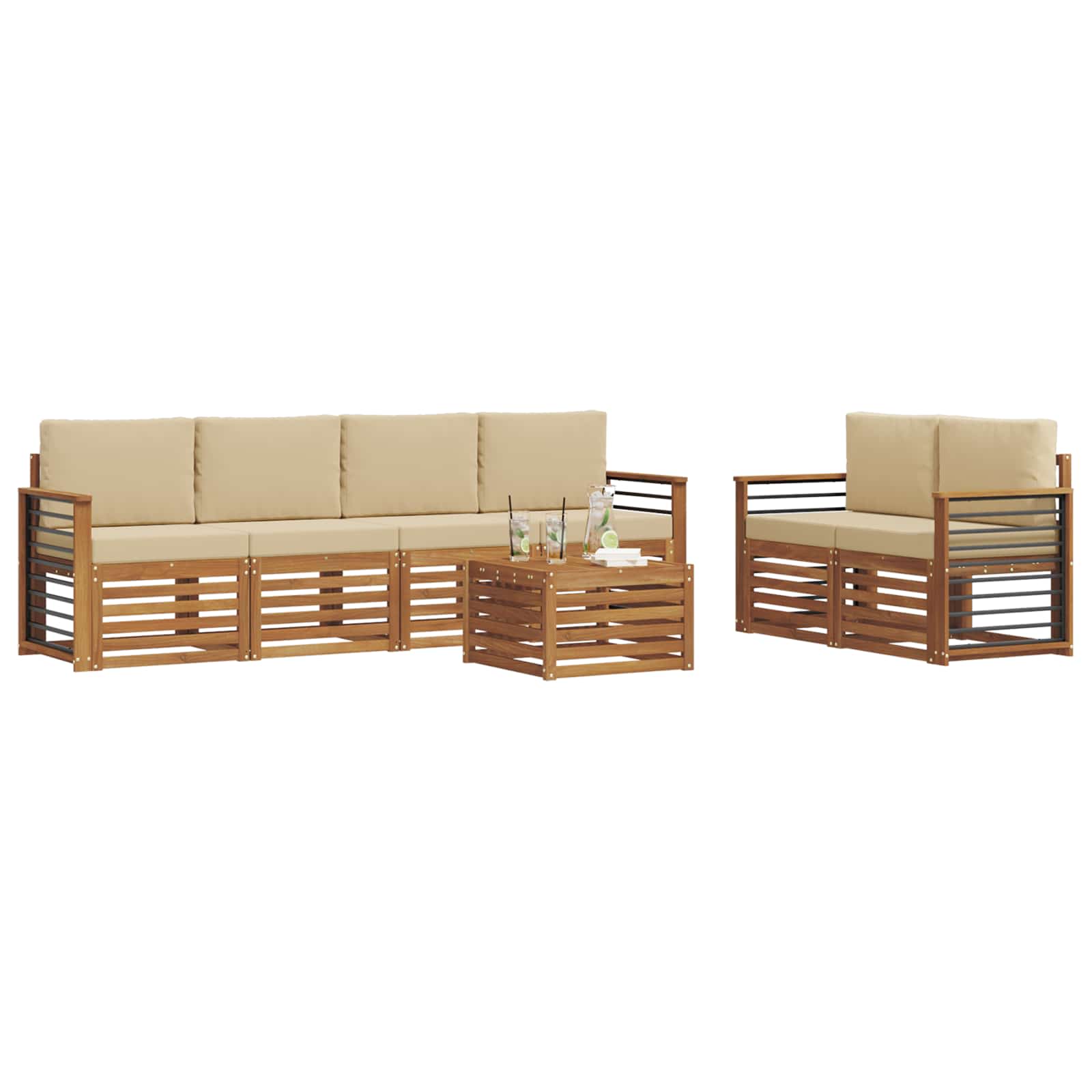 Outdoor-Sofagarnitur 7 pcs Natur und Beige Massivholz Akazie