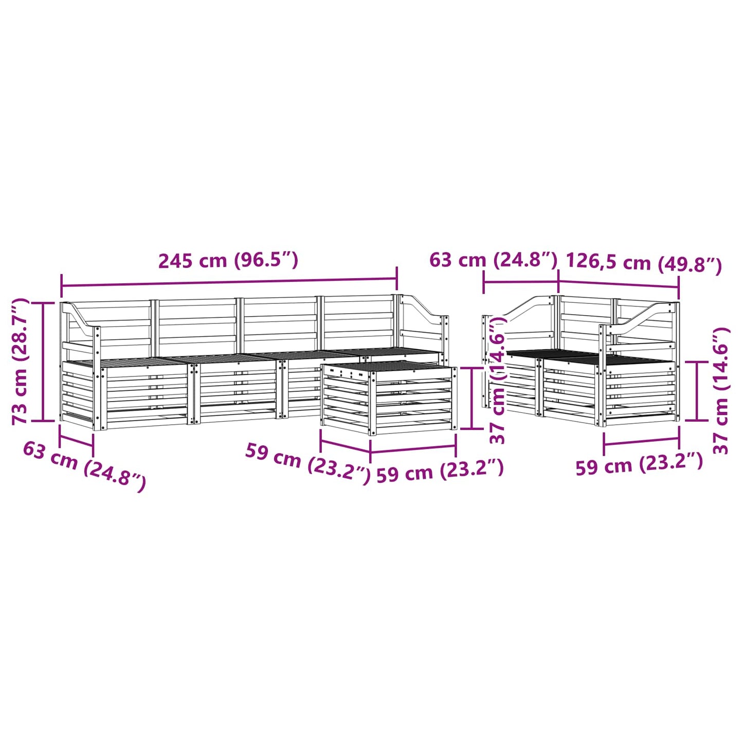 Outdoor-Sofagarnitur 7 pcs Natur Massivholz Akazie