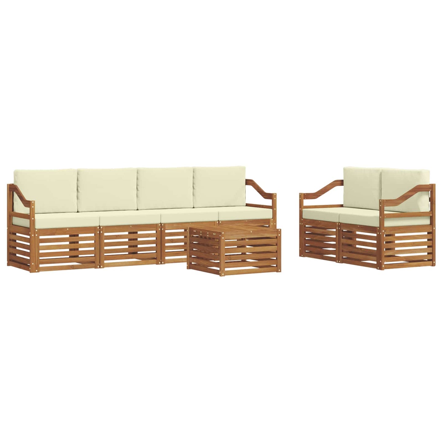 Outdoor-Sofagarnitur 7 stk. Natur und Creme Massivholz Akazie