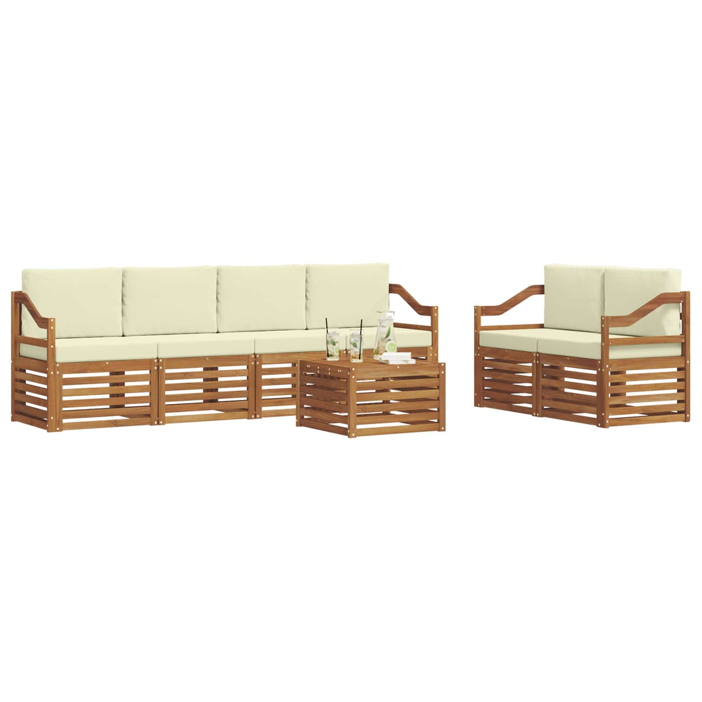 Outdoor-Sofagarnitur 7 stk. Natur und Creme Massivholz Akazie