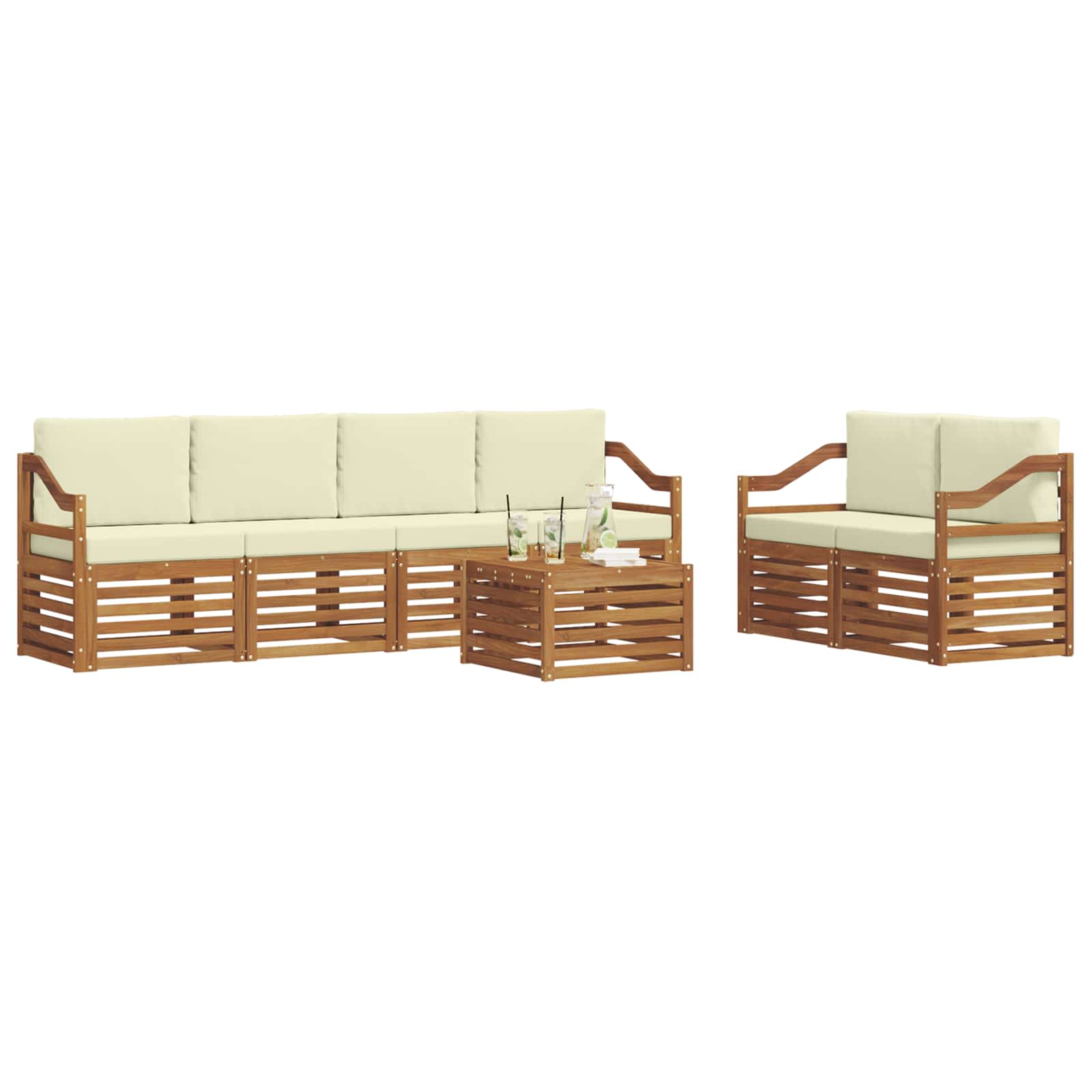 Outdoor-Sofagarnitur 7 stk. Natur und Creme Massivholz Akazie