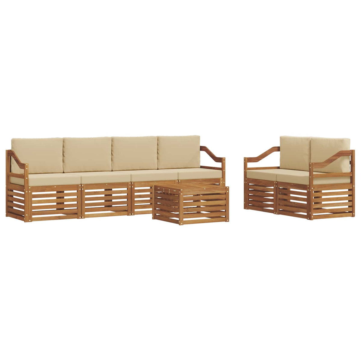 Outdoor-Sofagarnitur 7 stk. Natur und Beige Massivholz Akazie