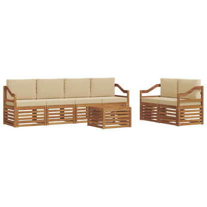 Outdoor-Sofagarnitur 7 stk. Natur und Beige Massivholz Akazie