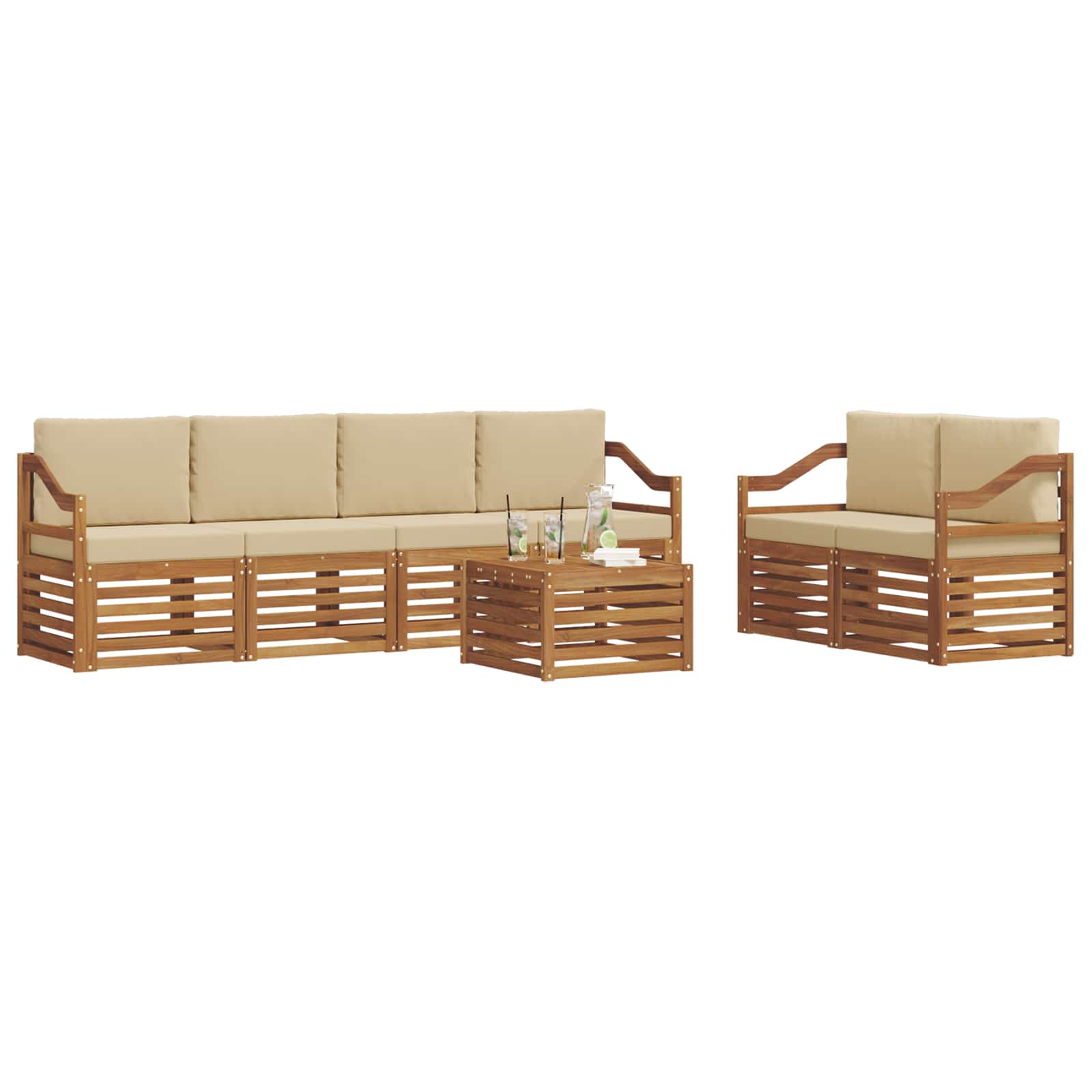 Outdoor-Sofagarnitur 7 pcs Natur und Beige Massivholz Akazie