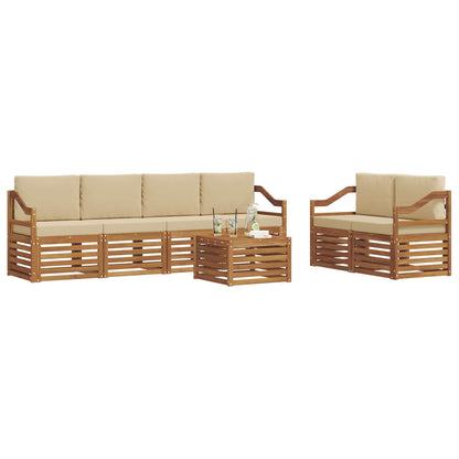 Outdoor-Sofagarnitur 7 stk. Natur und Beige Massivholz Akazie