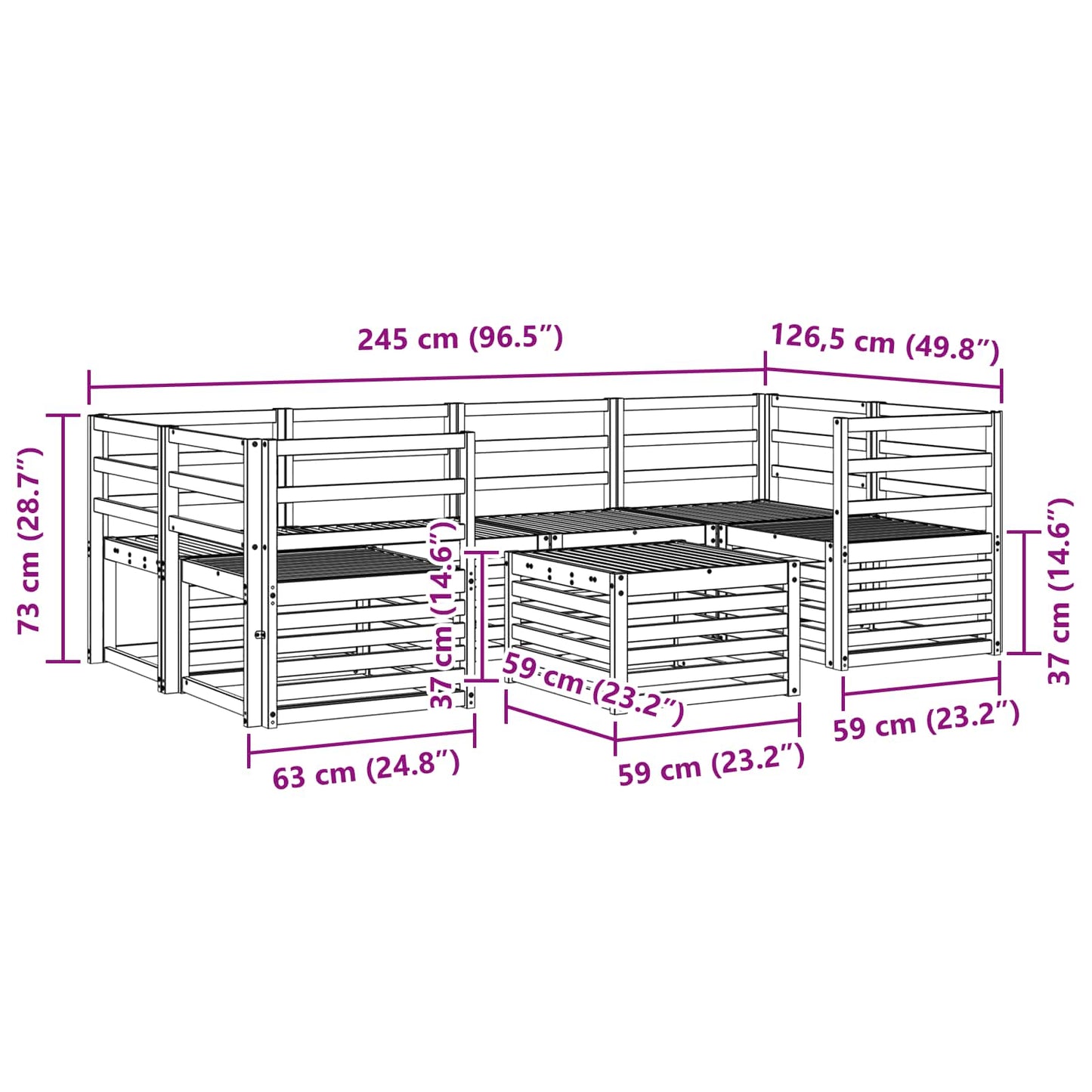 Outdoor-Sofagarnitur 7 pcs Natur Massivholz Akazie