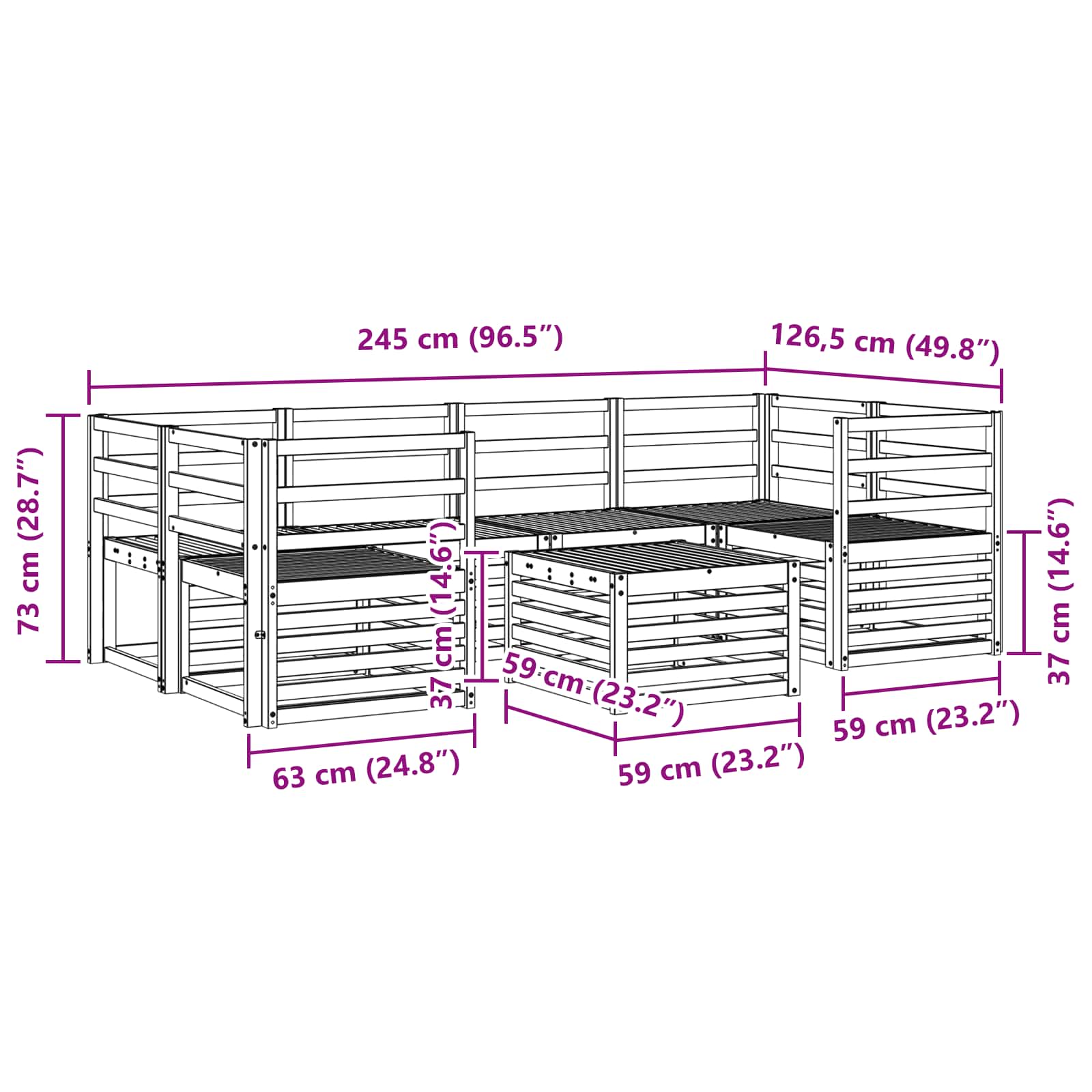 Outdoor-Sofagarnitur 7 pcs Natur Massivholz Akazie