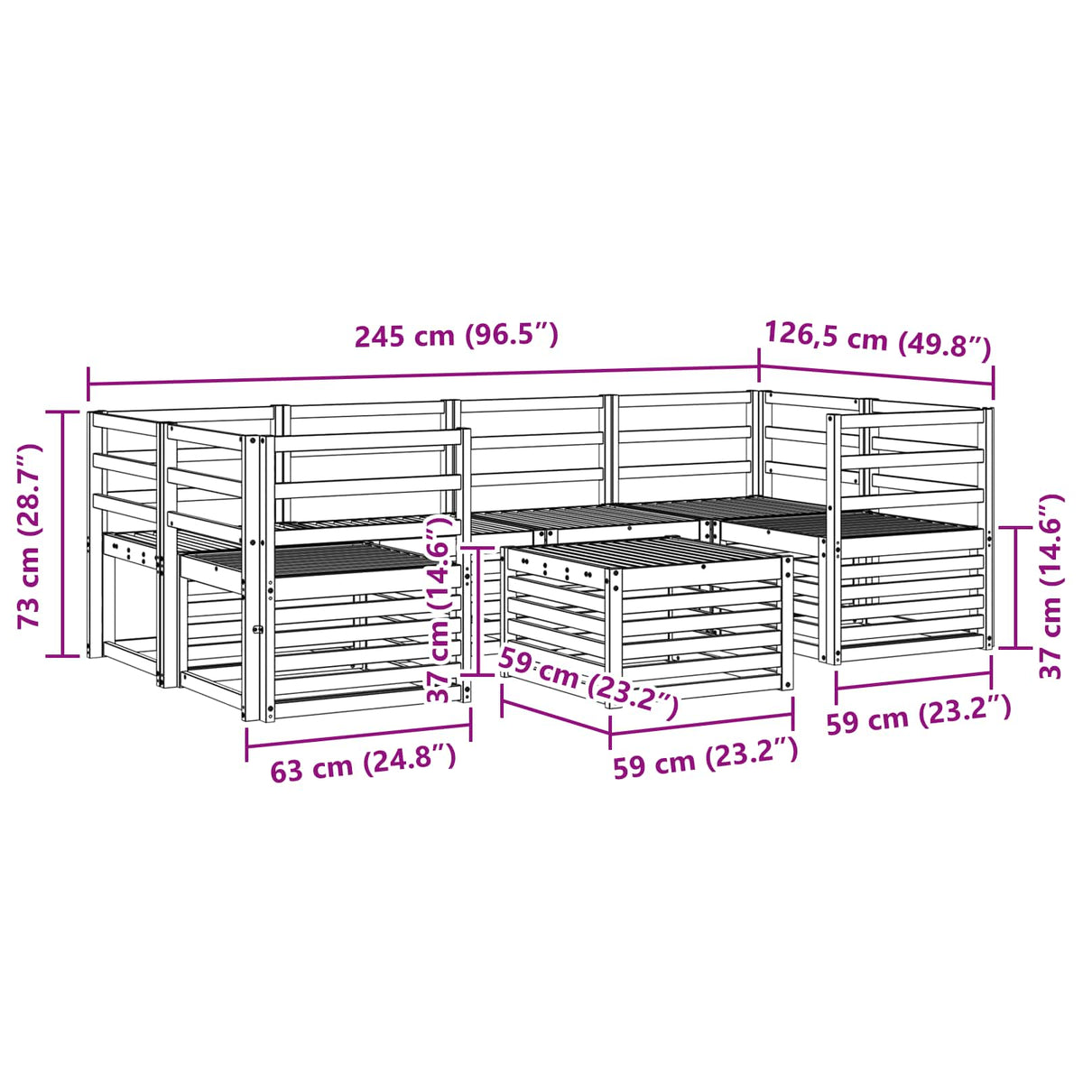 Outdoor-Sofagarnitur 7 stk. Natur Massivholz Akazie