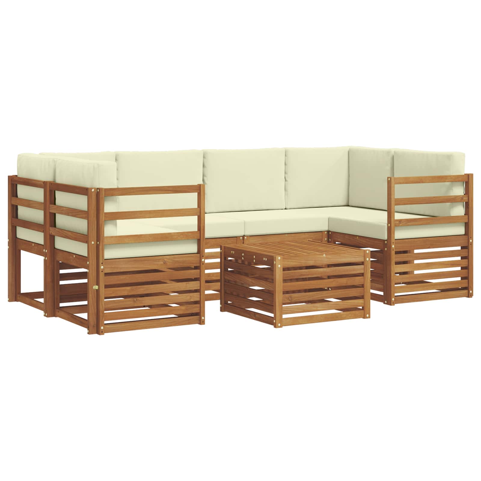 Outdoor-Sofagarnitur 7 pcs Natur und Creme Massivholz Akazie