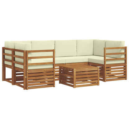 Outdoor-Sofagarnitur 7 stk. Natur und Creme Massivholz Akazie