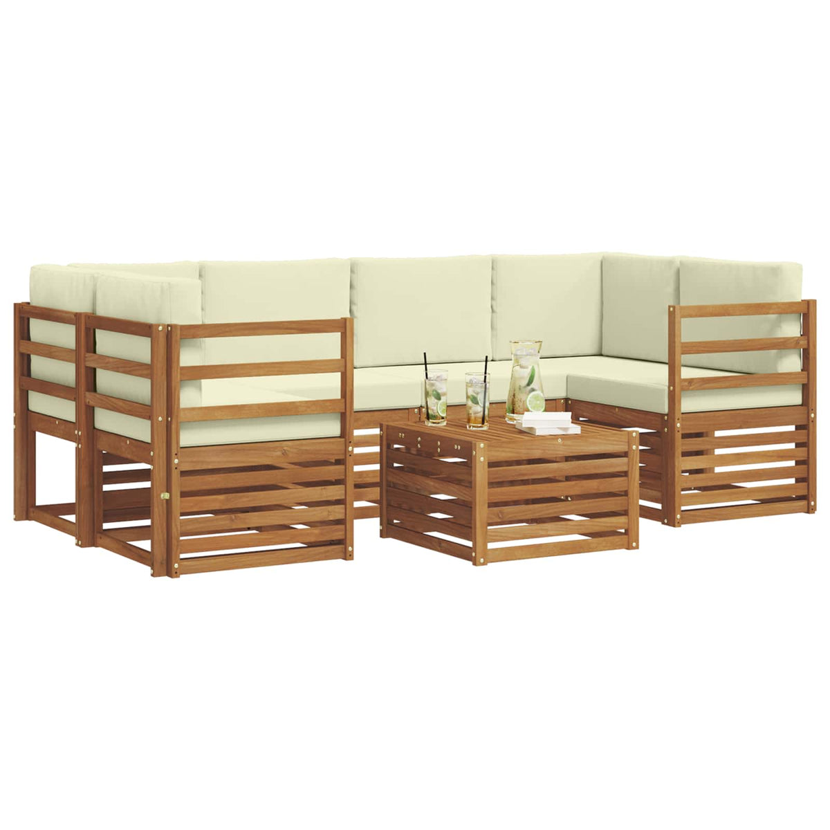 Outdoor-Sofagarnitur 7 stk. Natur und Creme Massivholz Akazie