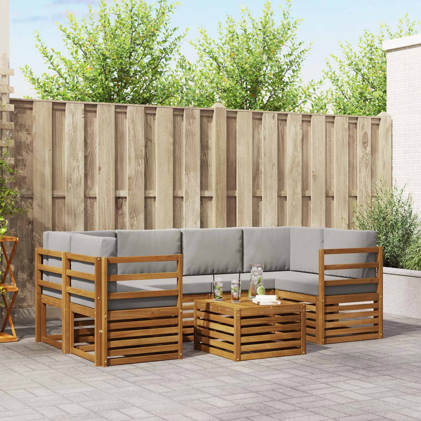 Outdoor-Sofagarnitur mit Kissen 7 pcs Natürlich und Hellgrau