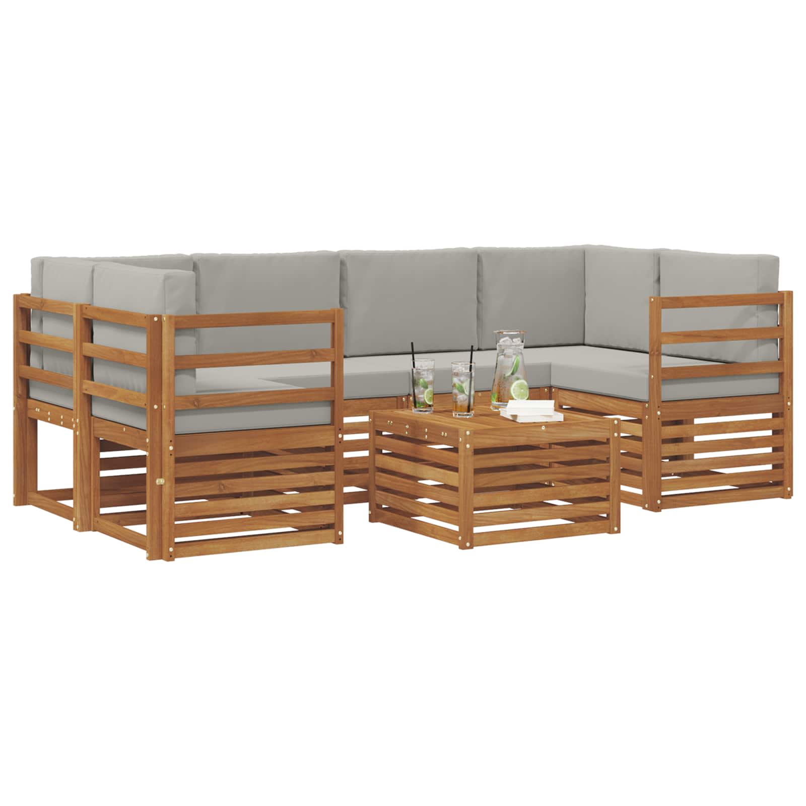 Outdoor-Sofagarnitur mit Kissen 7 pcs Natürlich und Hellgrau
