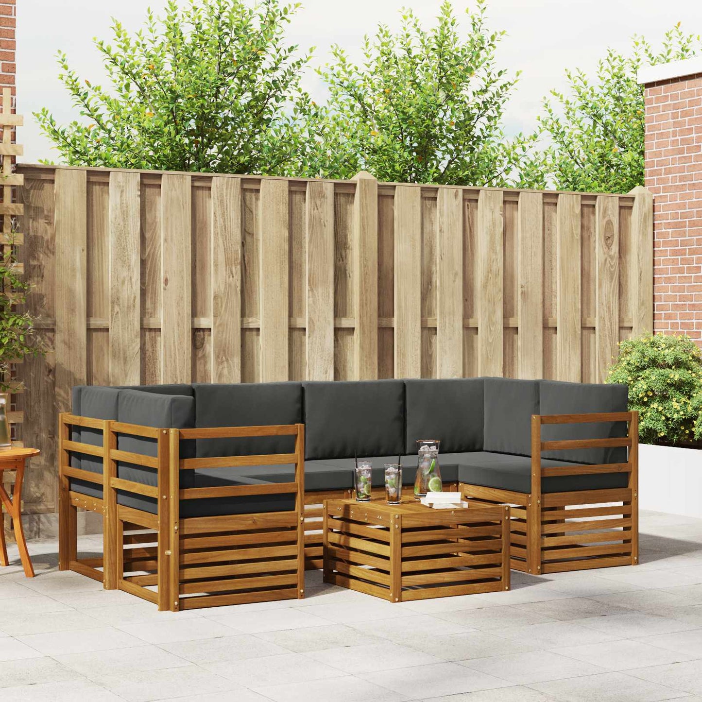 Outdoor-Sofagarnitur mit Kissen 7 pcs Natur und Anthrazit