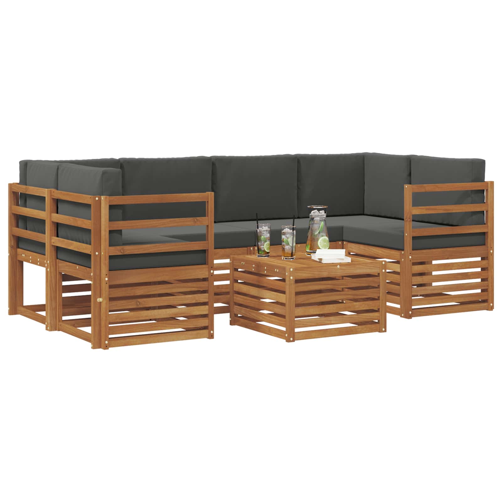 Outdoor-Sofagarnitur mit Kissen 7 pcs Natur und Anthrazit