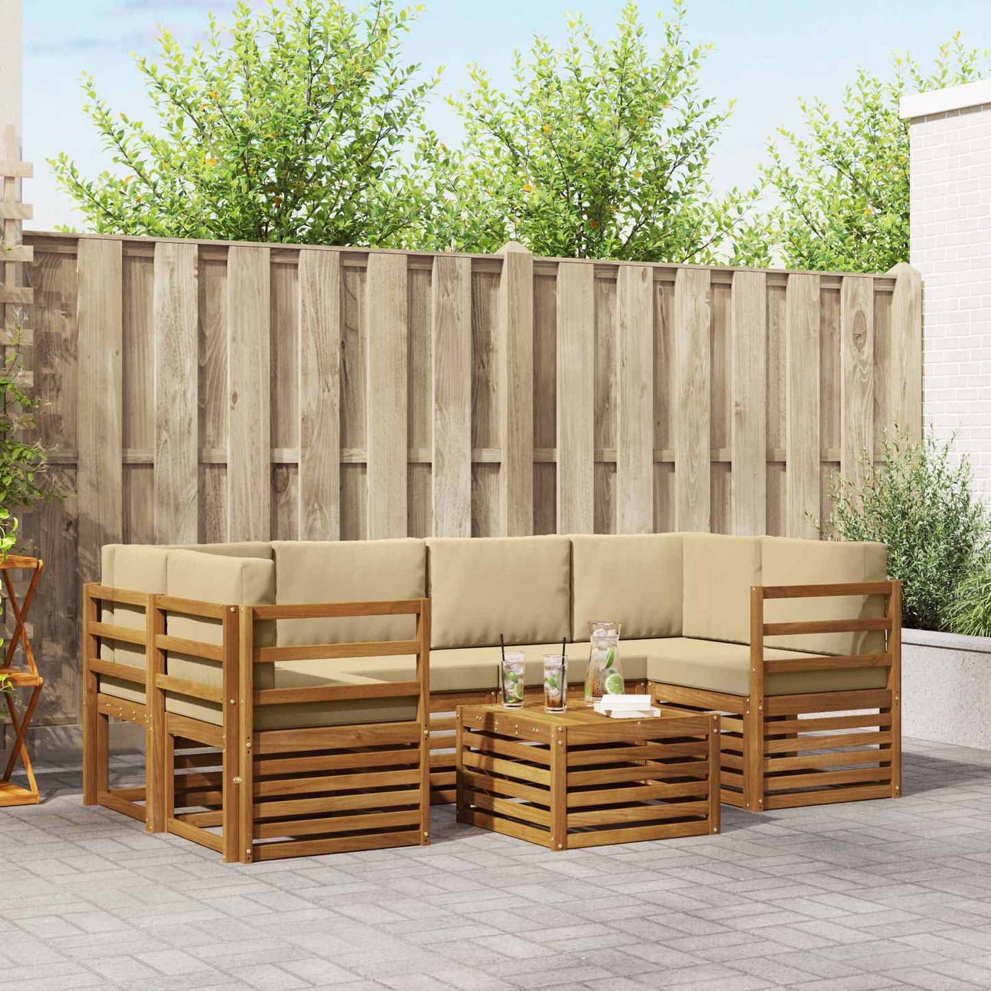 Outdoor-Sofagarnitur 7 stk. Natur und Beige Massivholz Akazie