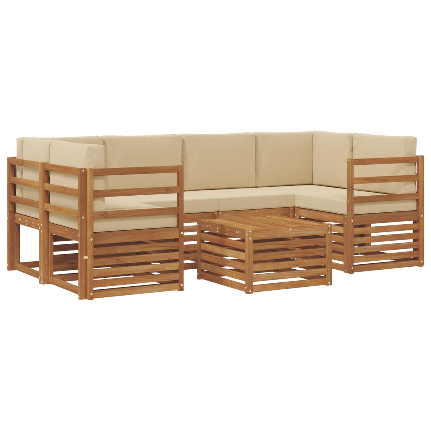 Outdoor-Sofagarnitur 7 stk. Natur und Beige Massivholz Akazie