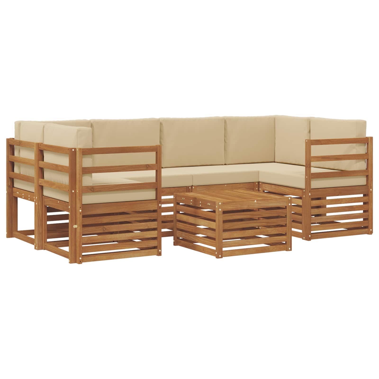 Outdoor-Sofagarnitur 7 stk. Natur und Beige Massivholz Akazie
