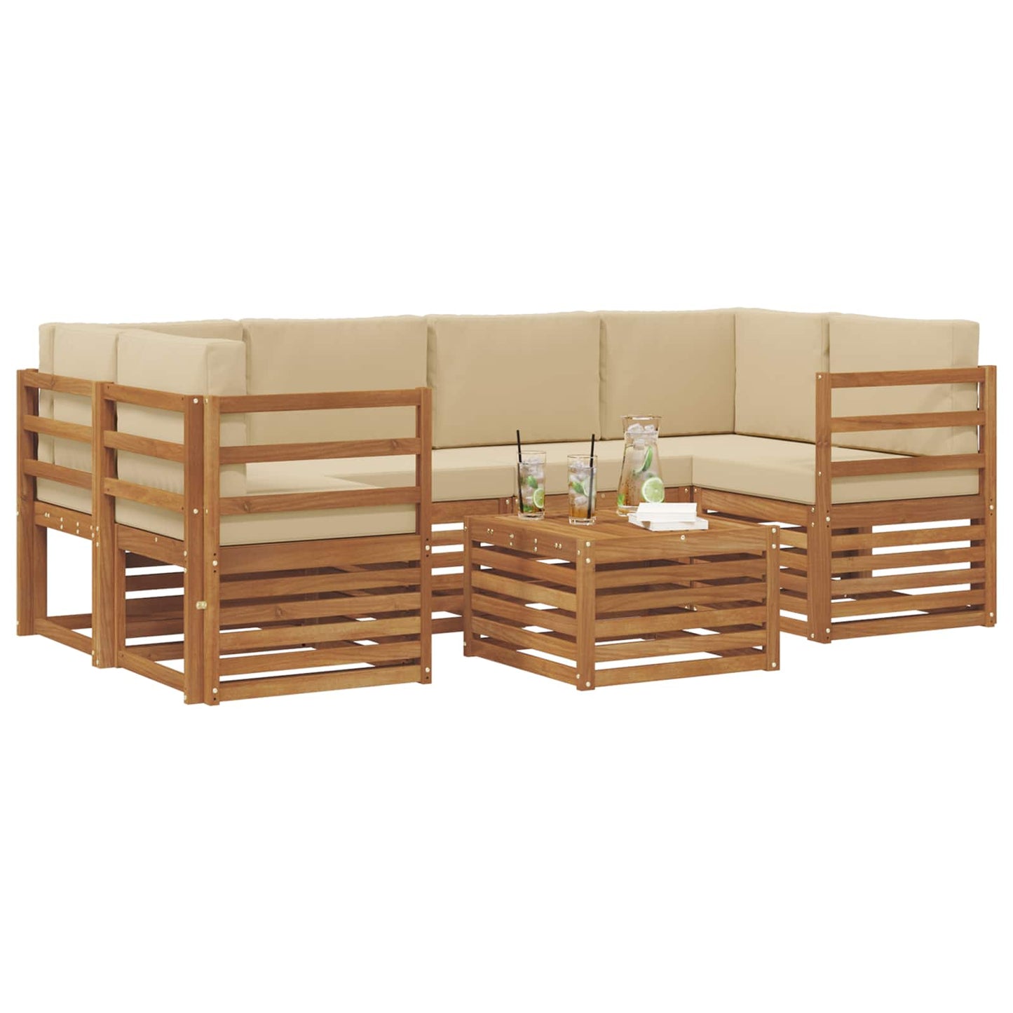 Outdoor-Sofagarnitur 7 stk. Natur und Beige Massivholz Akazie