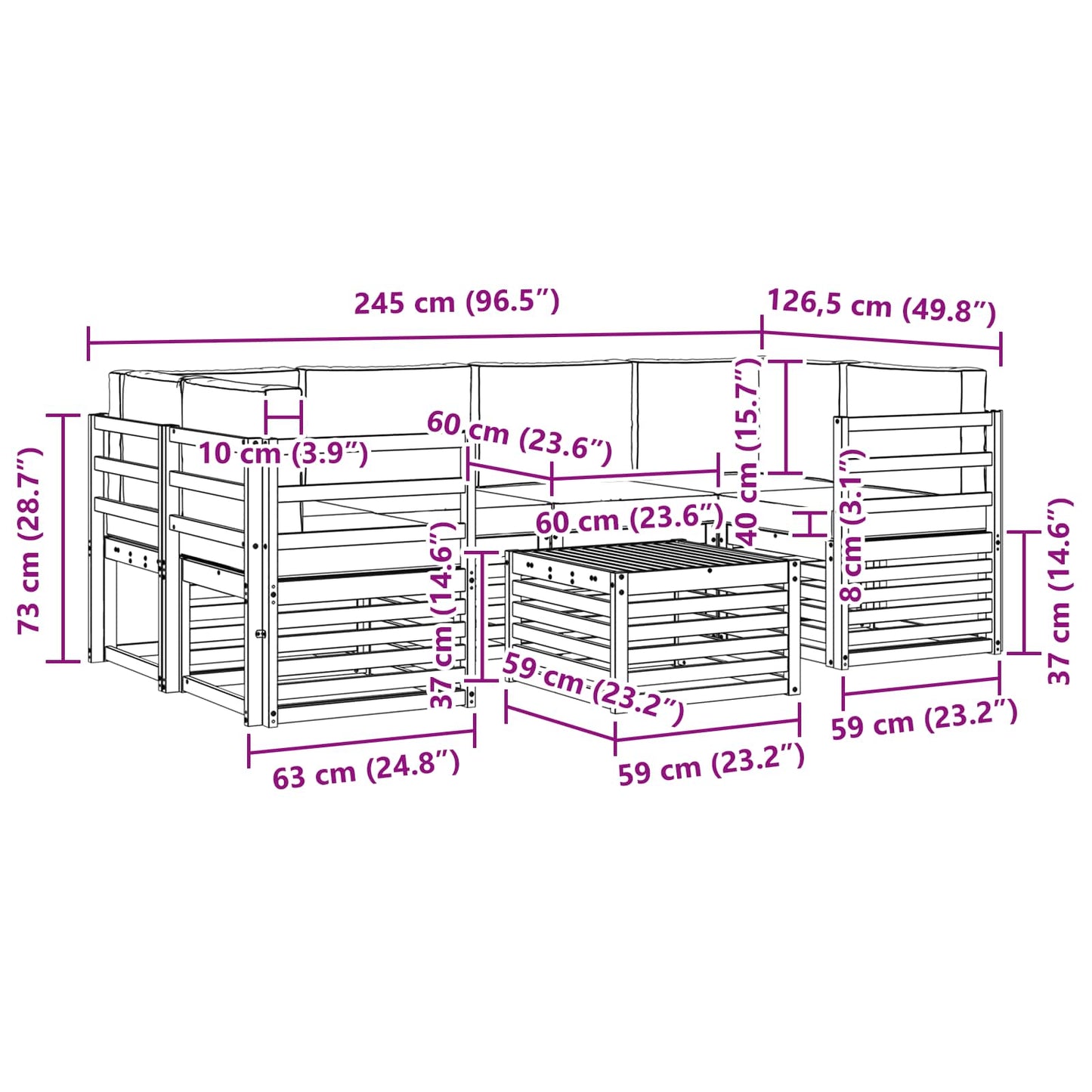Outdoor-Sofagarnitur 7 stk. Natur und Beige Massivholz Akazie
