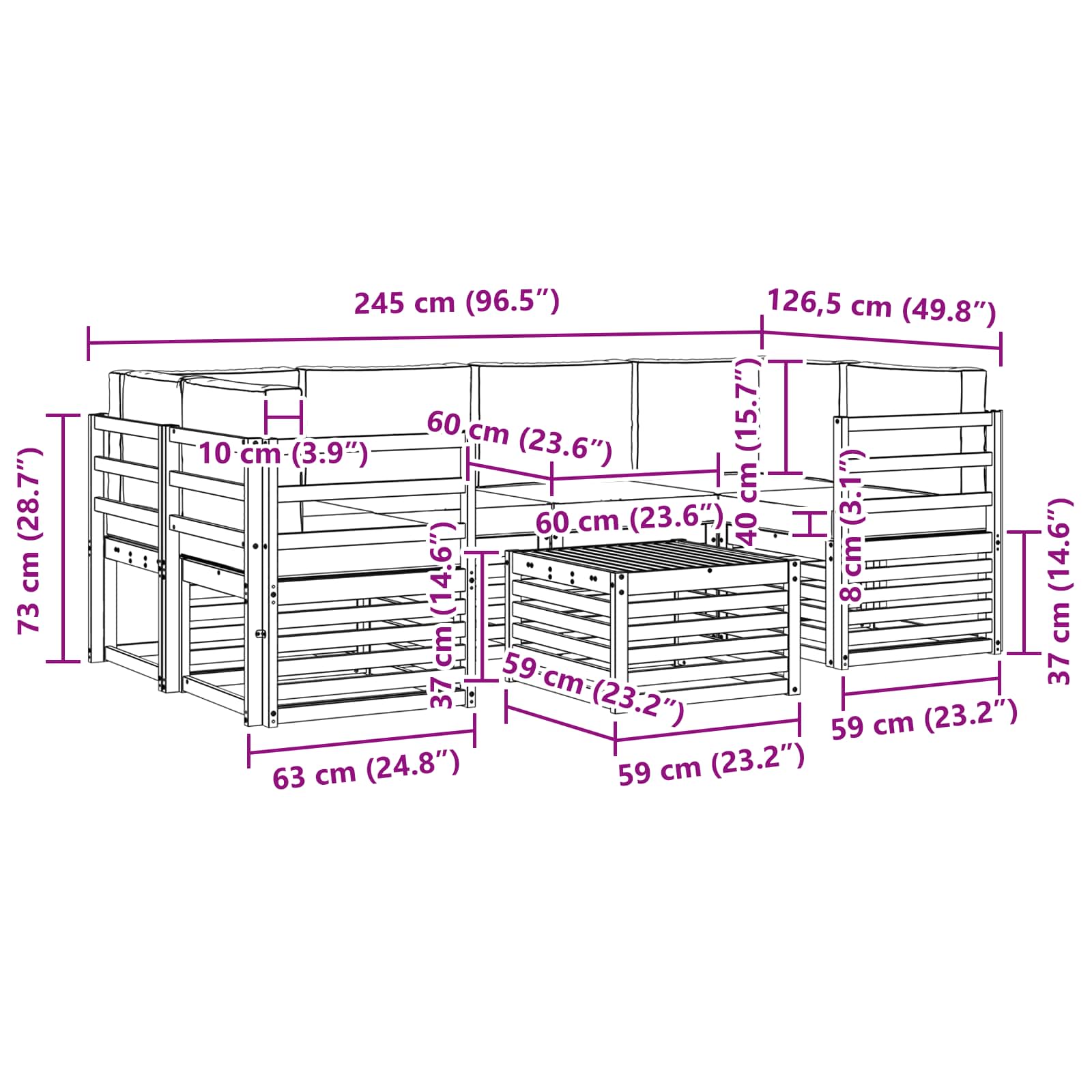 Outdoor-Sofagarnitur 7 stk. Natur und Beige Massivholz Akazie