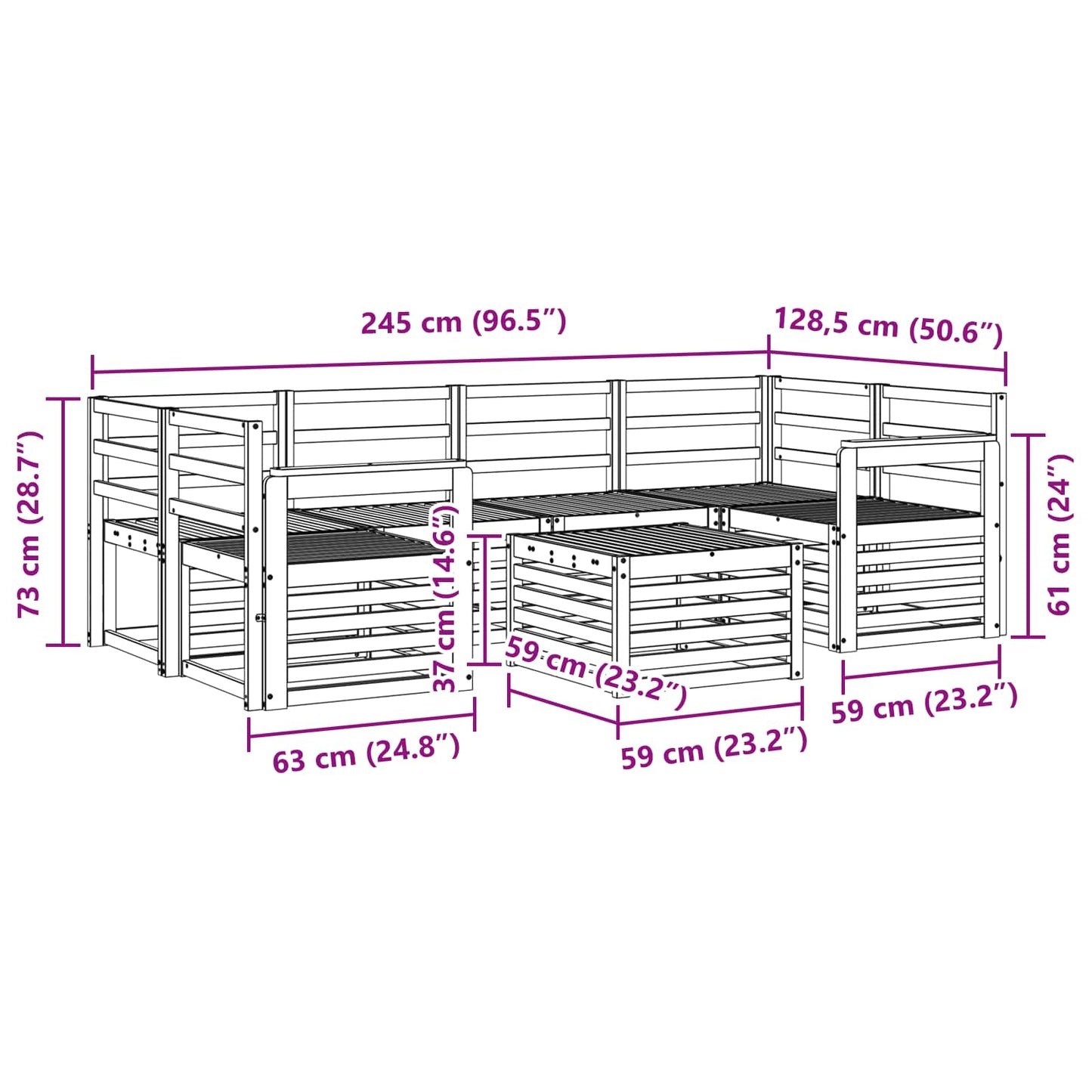 Outdoor-Sofagarnitur 7 pcs Natur Massivholz Akazie
