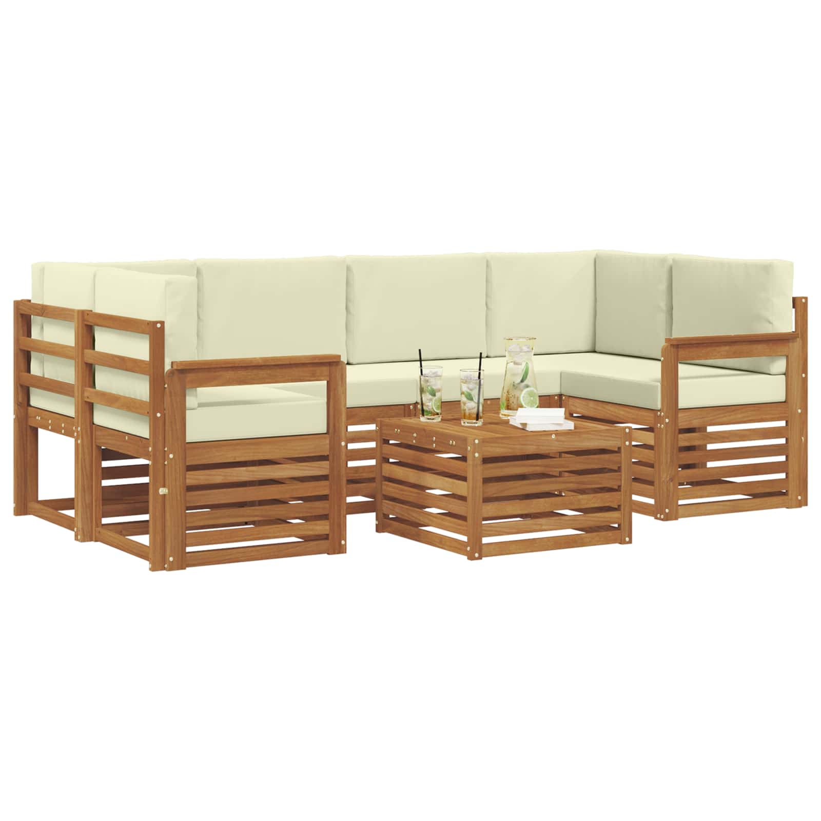 Outdoor-Sofagarnitur 7 pcs Natur und Creme Massivholz Akazie