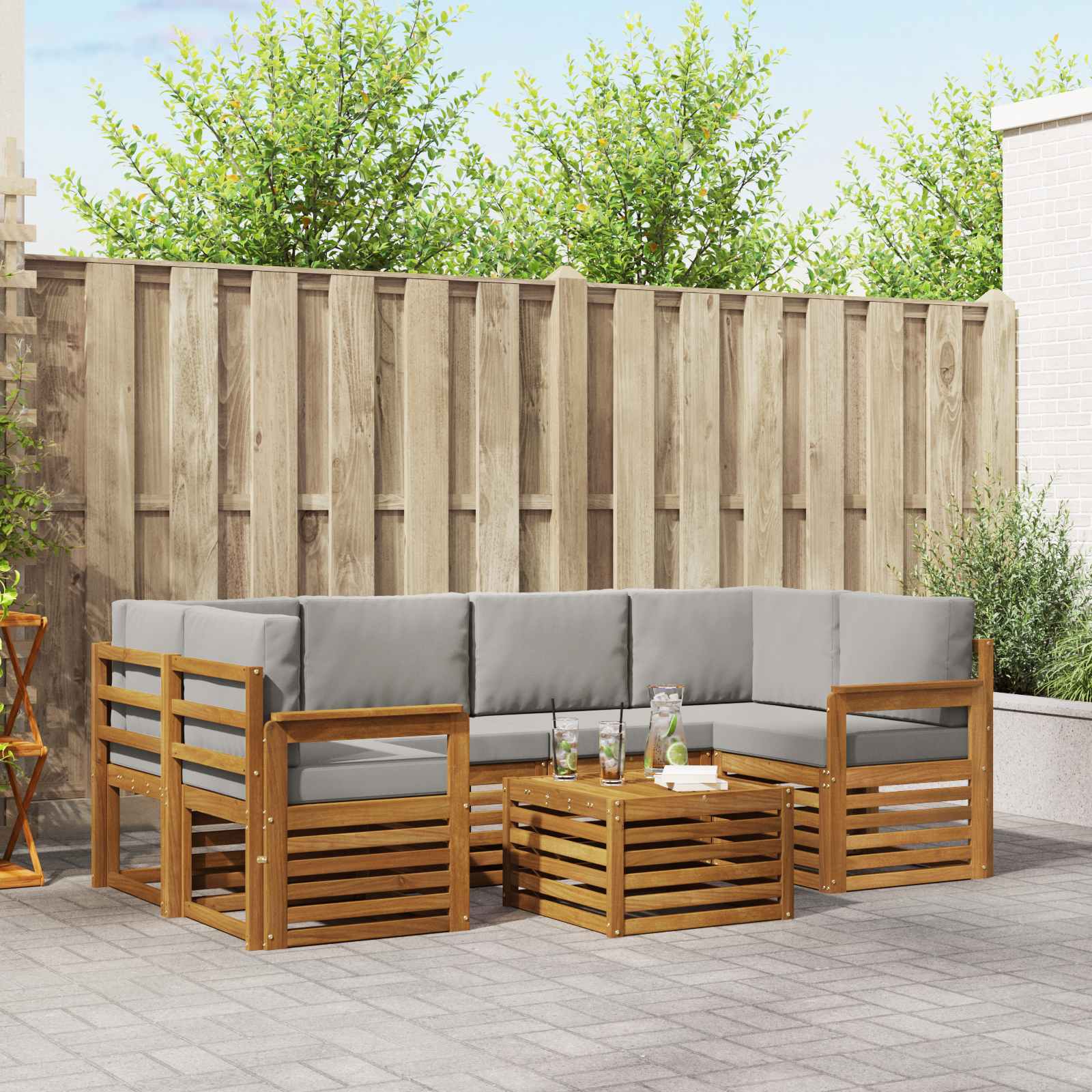 Outdoor-Sofagarnitur mit Kissen 7 pcs Natürlich und Hellgrau