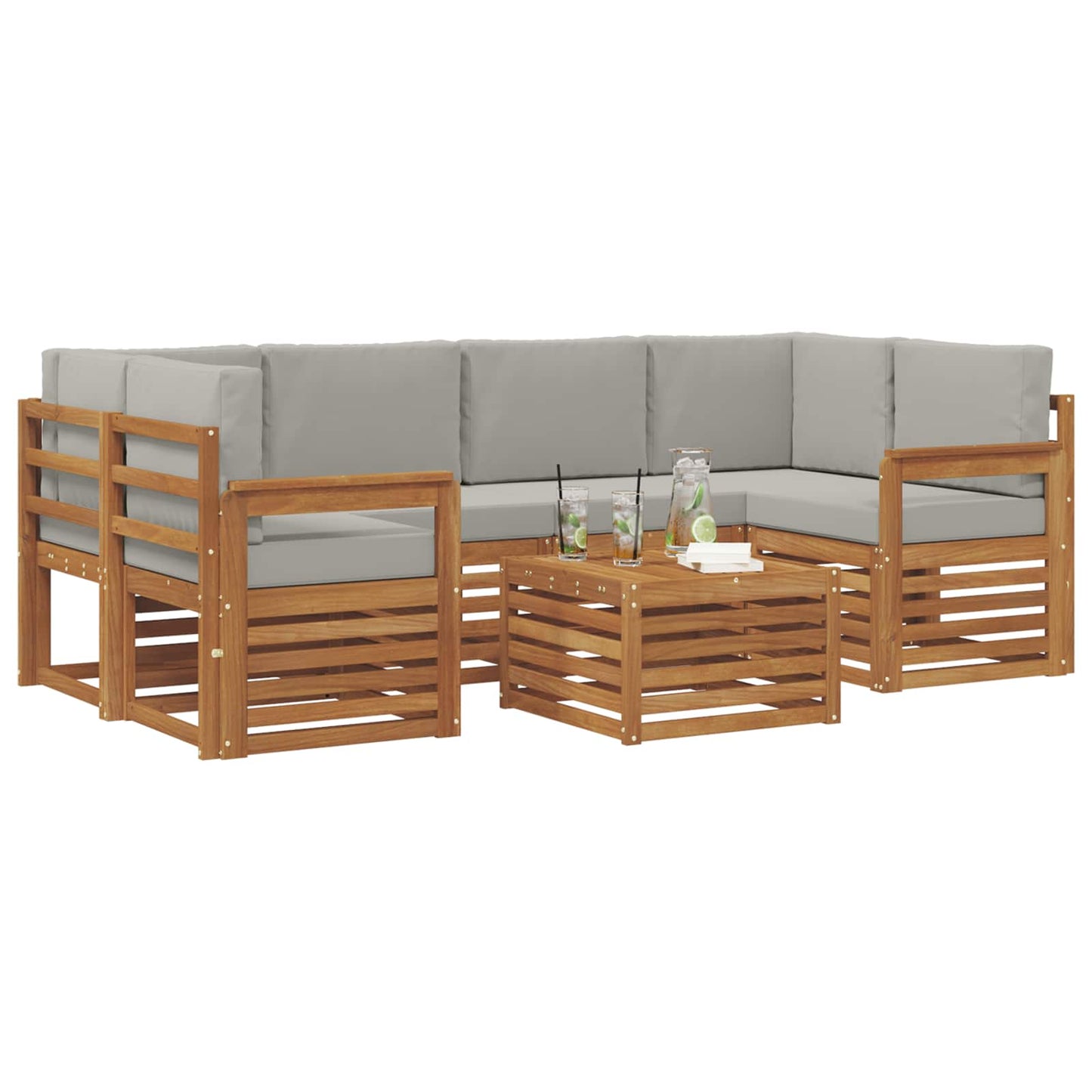 Outdoor-Sofagarnitur mit Kissen 7 pcs Natürlich und Hellgrau