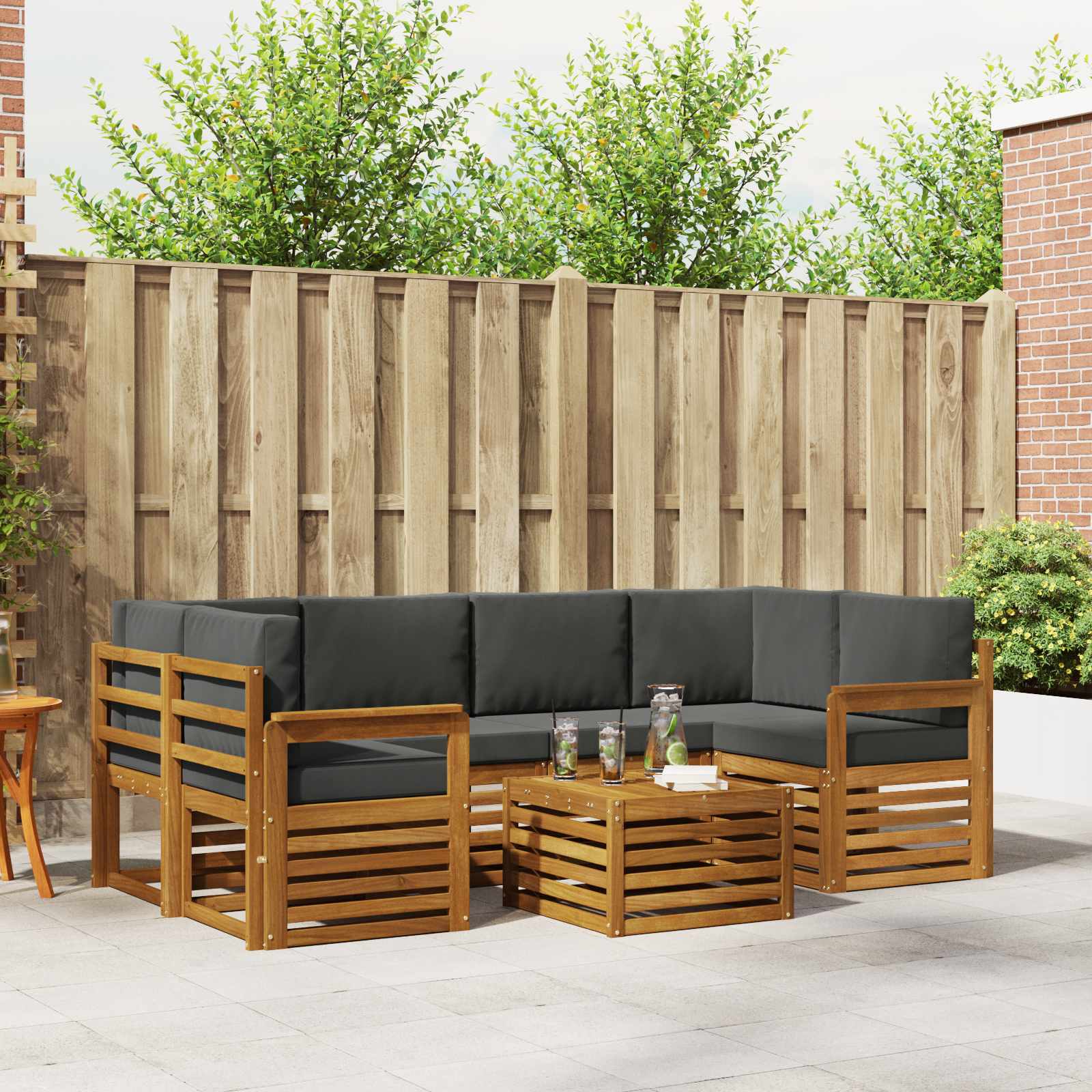 Outdoor-Sofagarnitur 7 stk. Natur und Anthrazit
