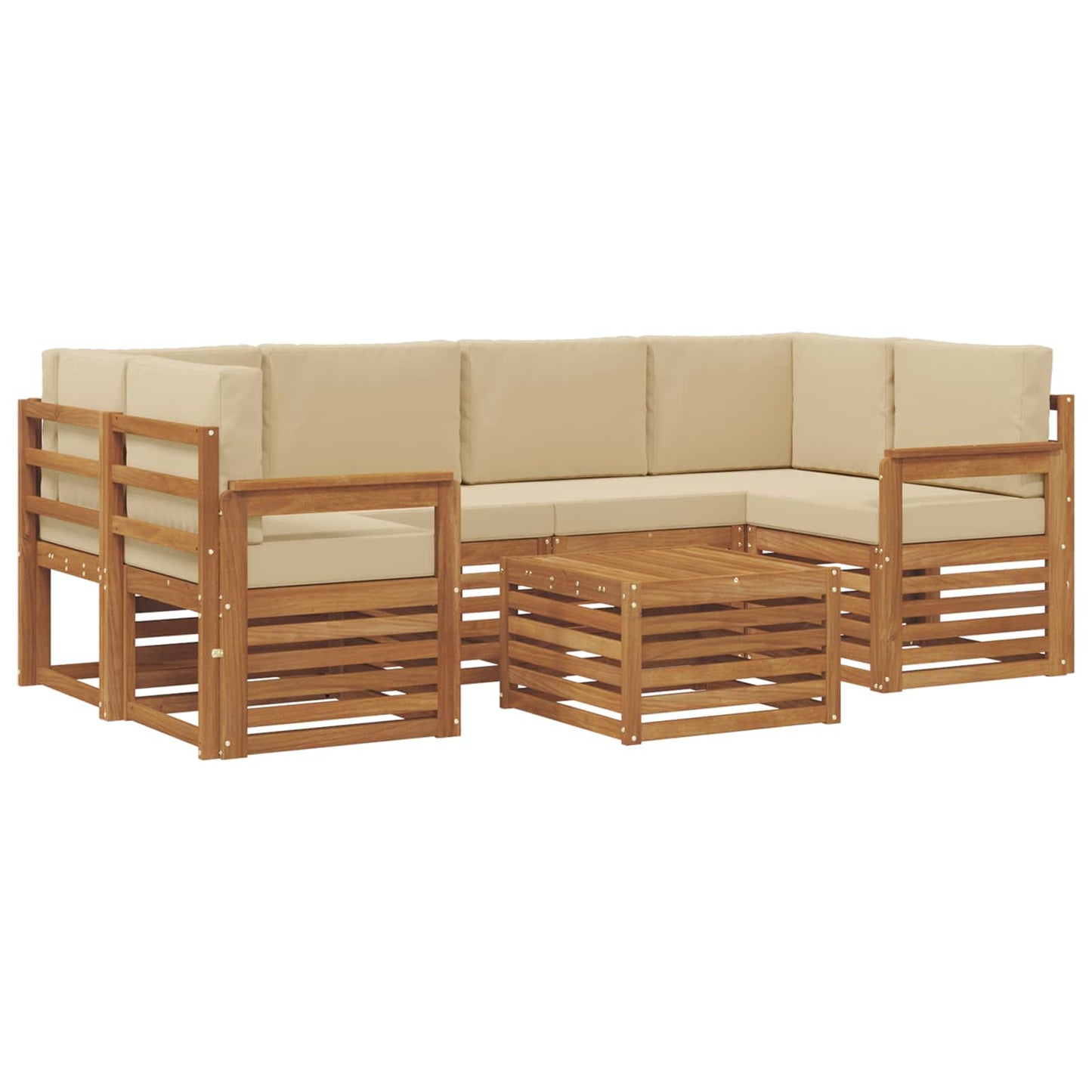 Outdoor-Sofagarnitur 7 stk. Natur und Beige Massivholz Akazie