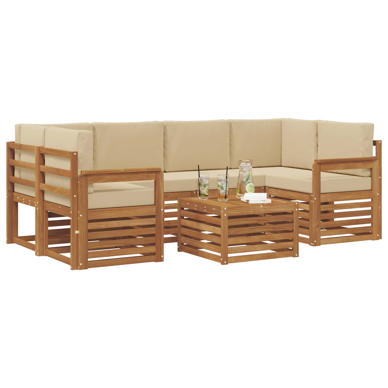 Outdoor-Sofagarnitur 7 stk. Natur und Beige Massivholz Akazie