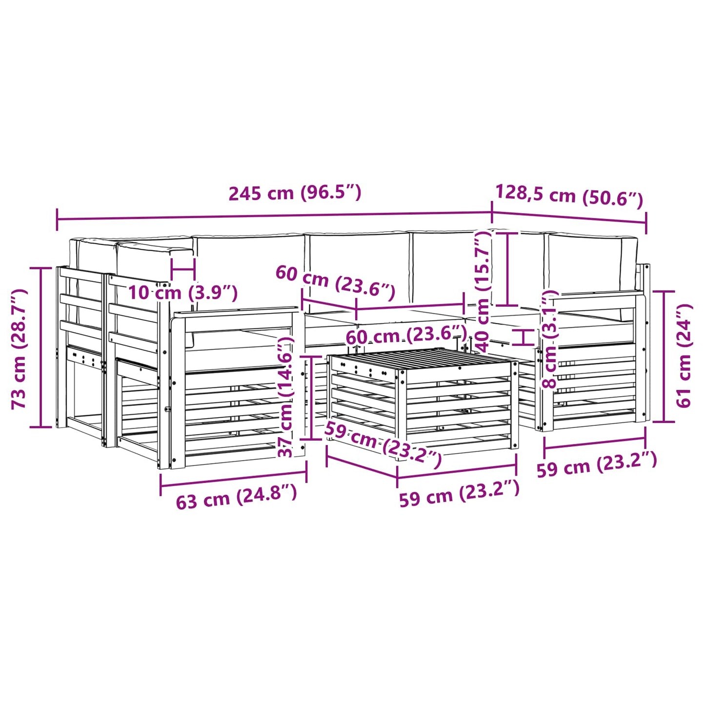 Outdoor-Sofagarnitur 7 stk. Natur und Beige Massivholz Akazie