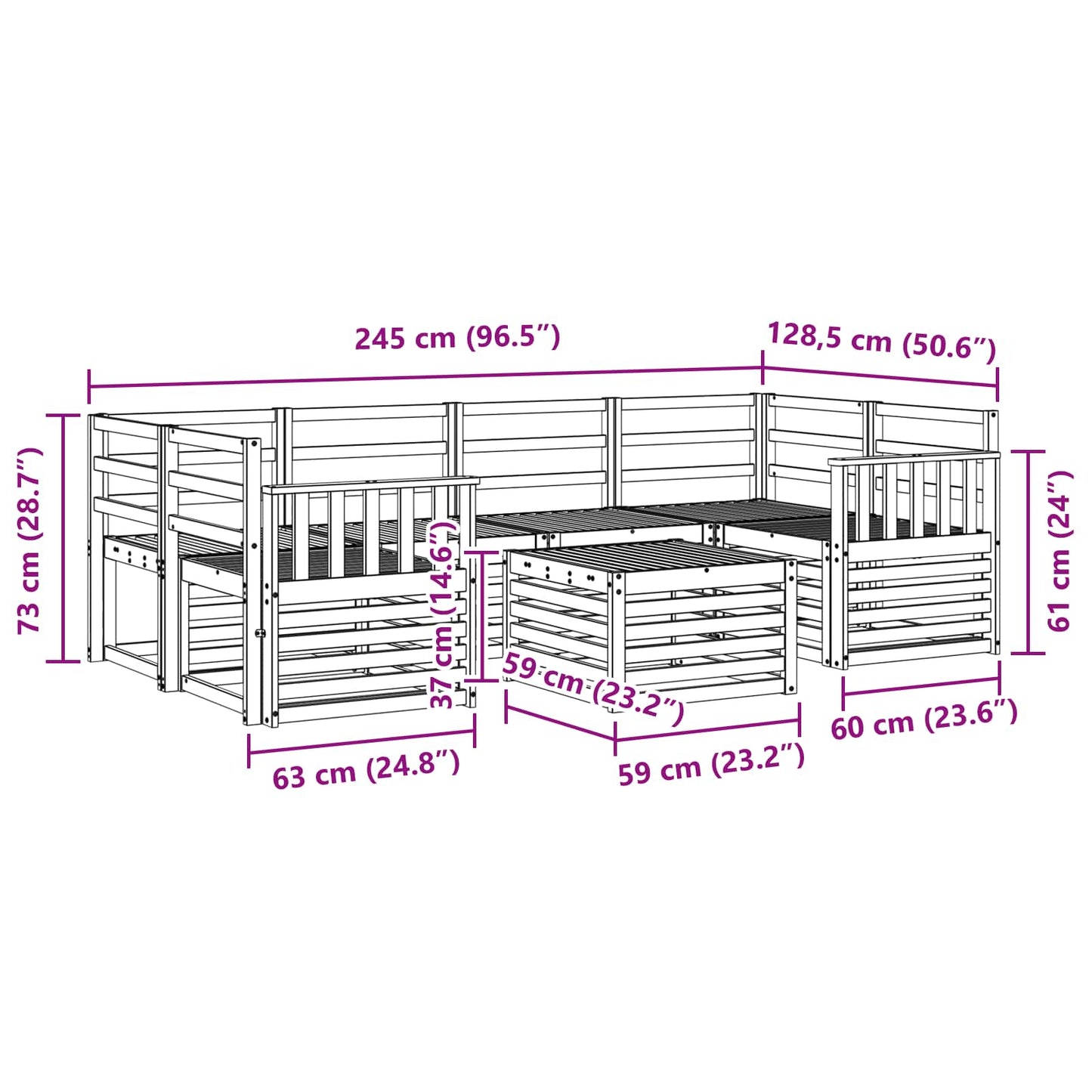 Outdoor-Sofagarnitur 7 pcs Natur Massivholz Akazie