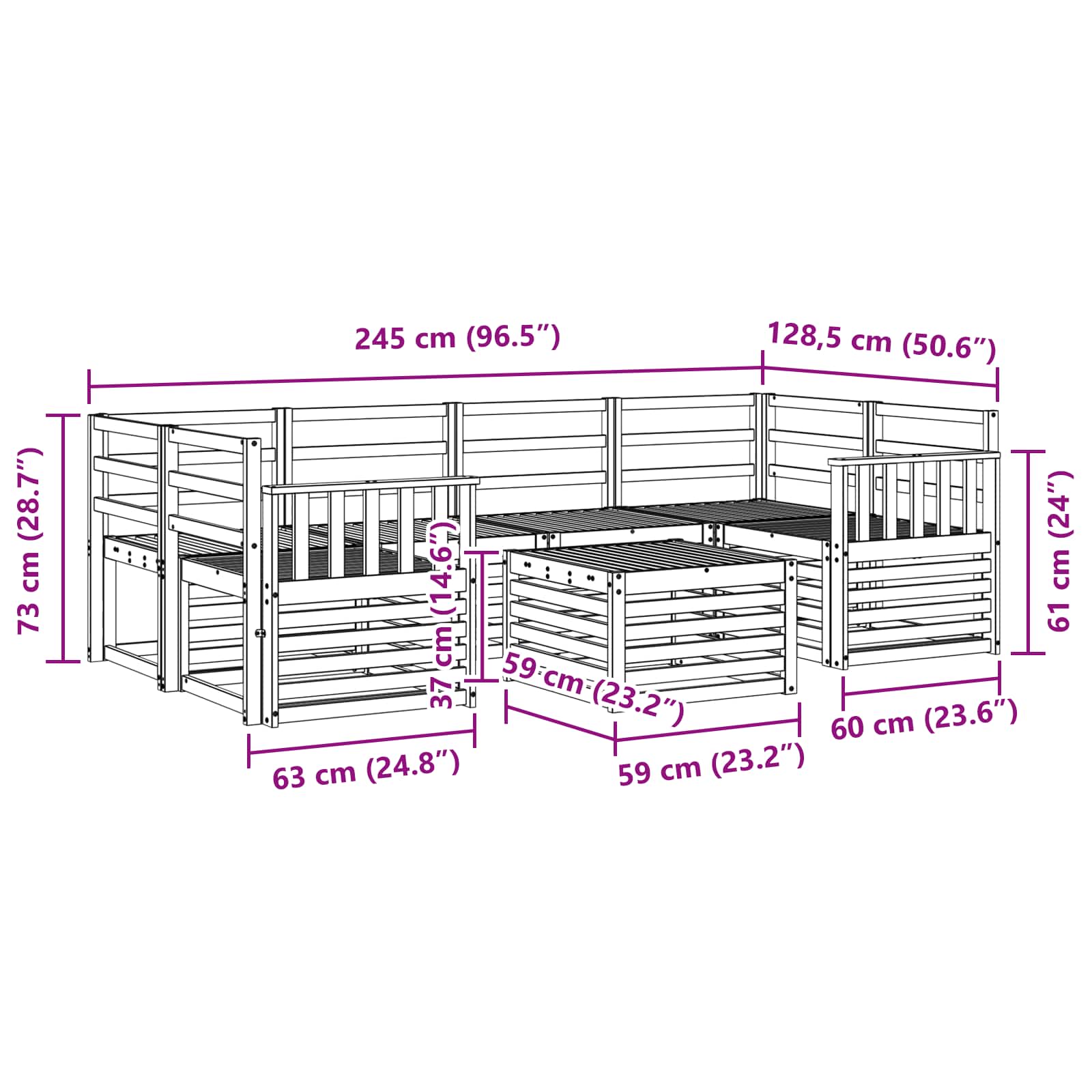 Outdoor-Sofagarnitur 7 pcs Natur Massivholz Akazie