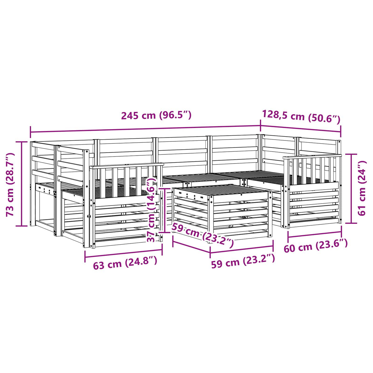 Outdoor-Sofagarnitur 7 stk. Natur Massivholz Akazie