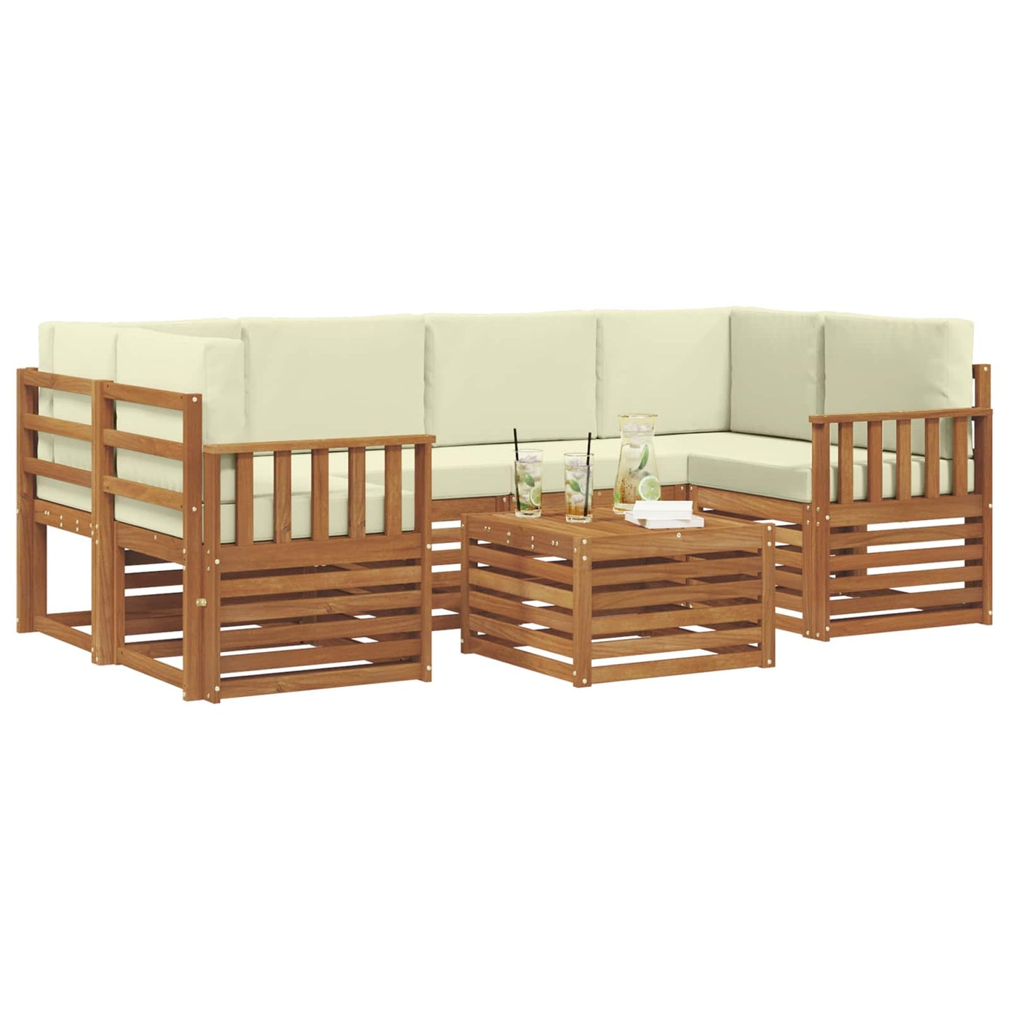 Outdoor-Sofagarnitur 7 pcs Natur und Creme Massivholz Akazie