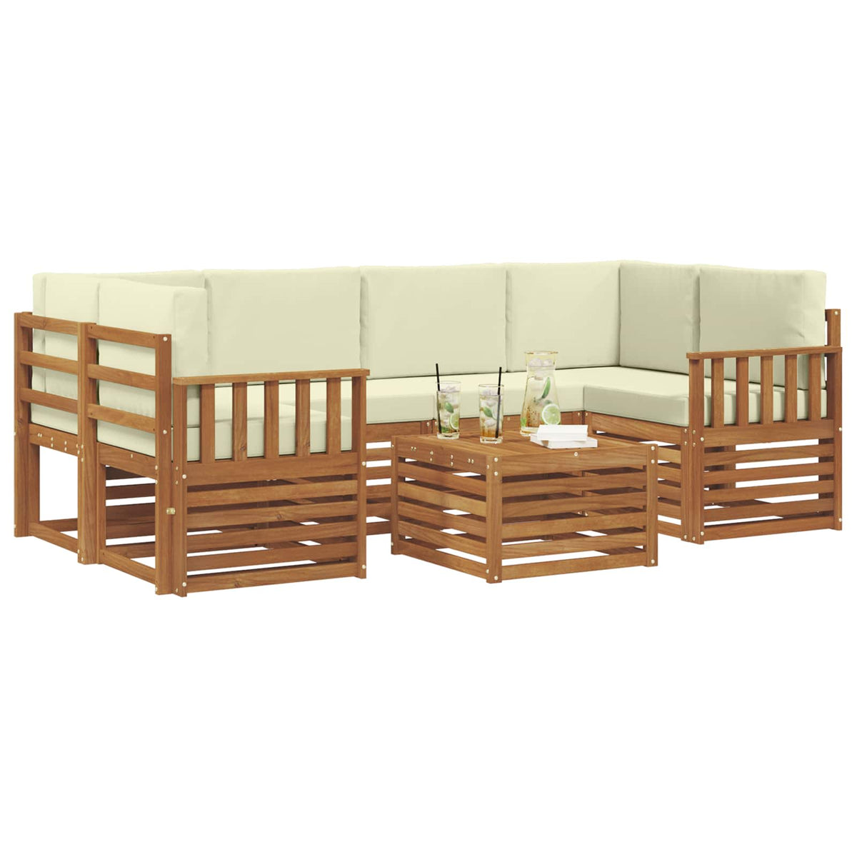Outdoor-Sofagarnitur 7 stk. Natur und Creme Massivholz Akazie