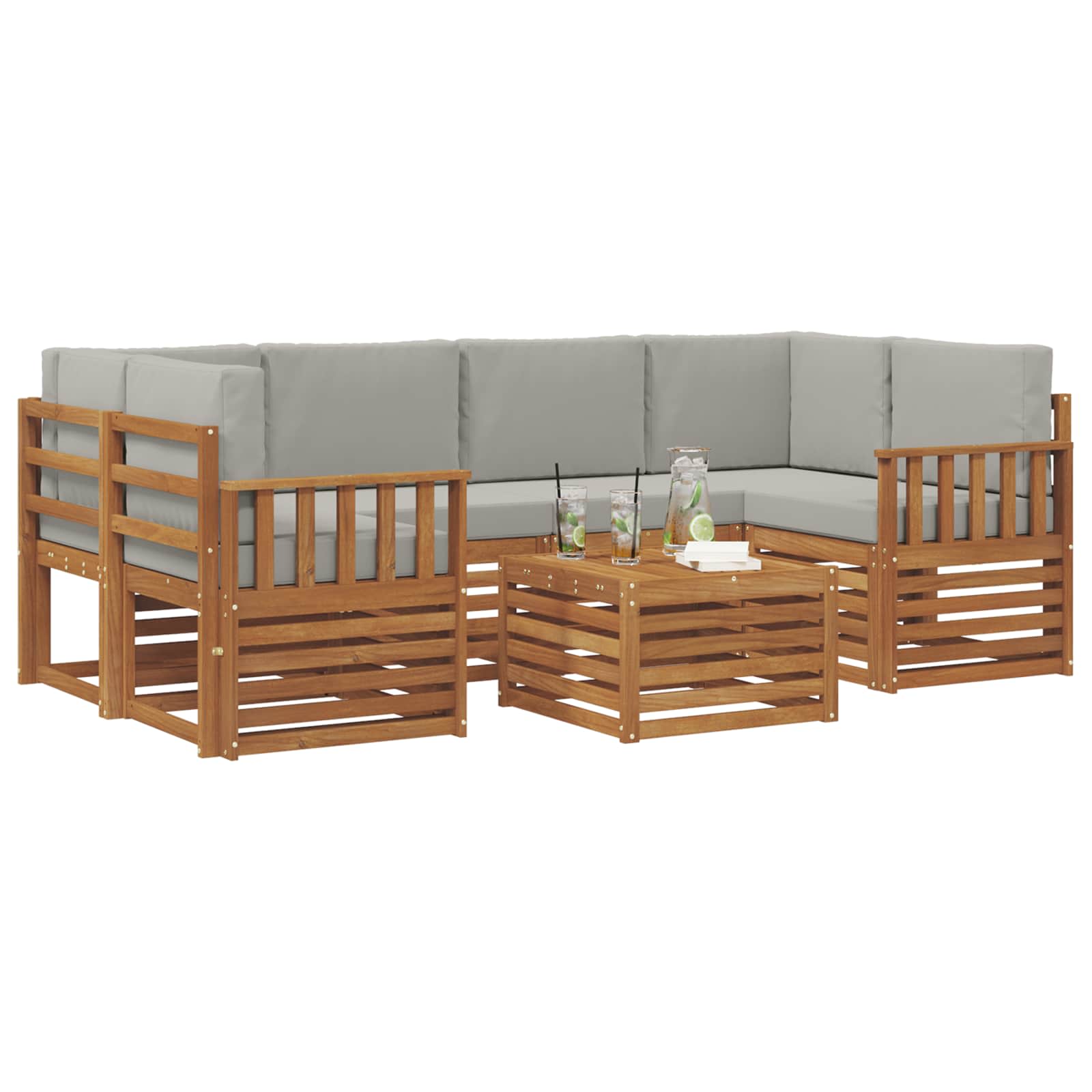 Outdoor-Sofagarnitur mit Kissen 7 pcs Natürlich und Hellgrau
