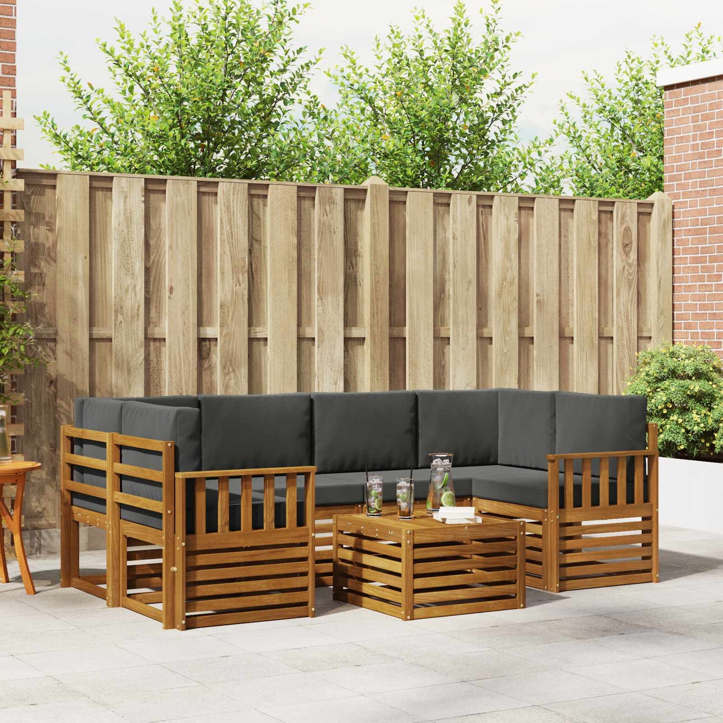 Outdoor-Sofagarnitur 7 stk. Natur und Anthrazit